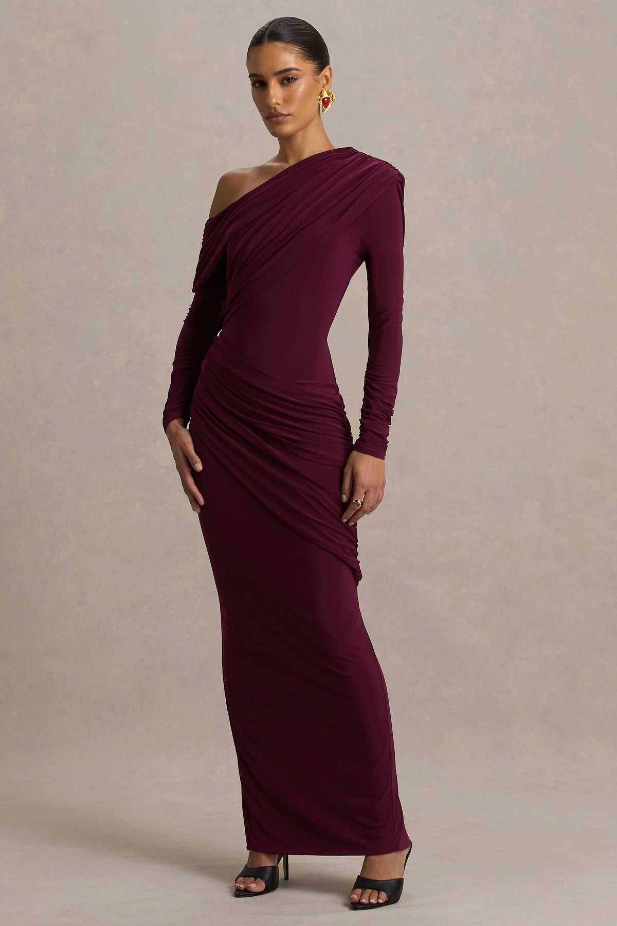 HR_CL136833069 - Perrie Burgundy Asymmetric-Neck Maxi Dress With Ruched Detailing04.jpg