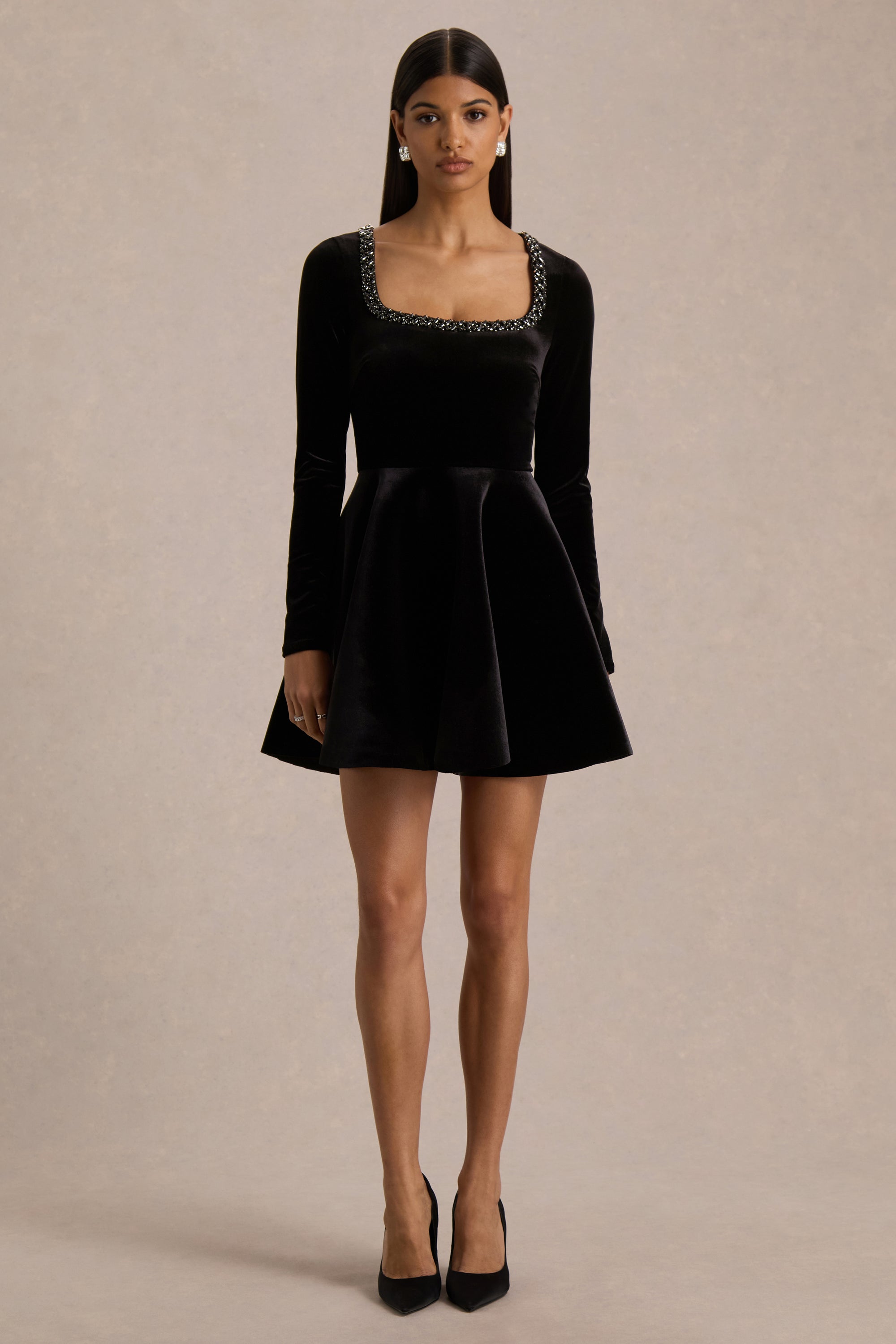 HR_CL136895002 - Beloved Black Velvet Embellished Square-Neck Mini Dress 01.jpg