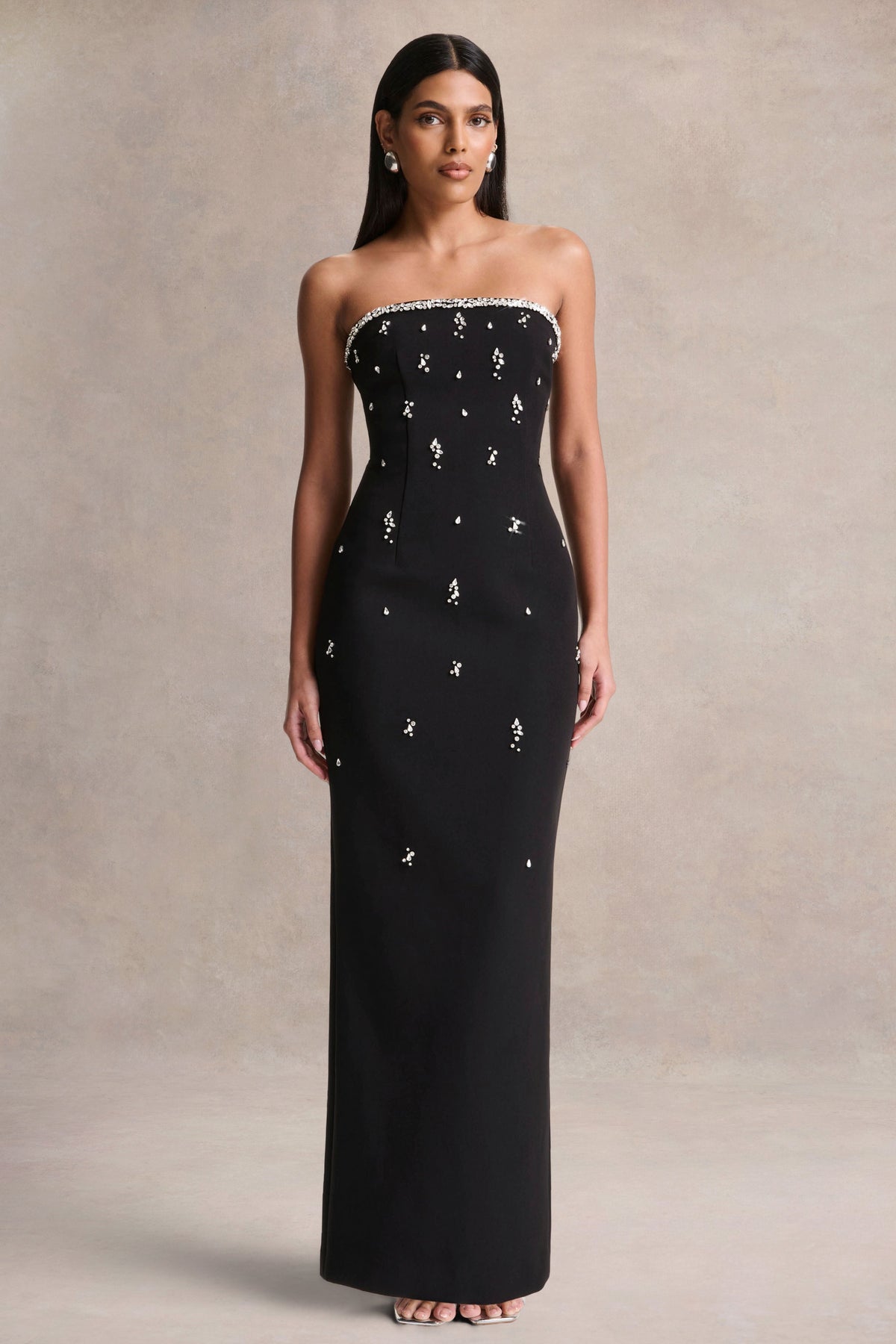 Rominia Black Bandeau Embellished Maxi Dress – Club L London