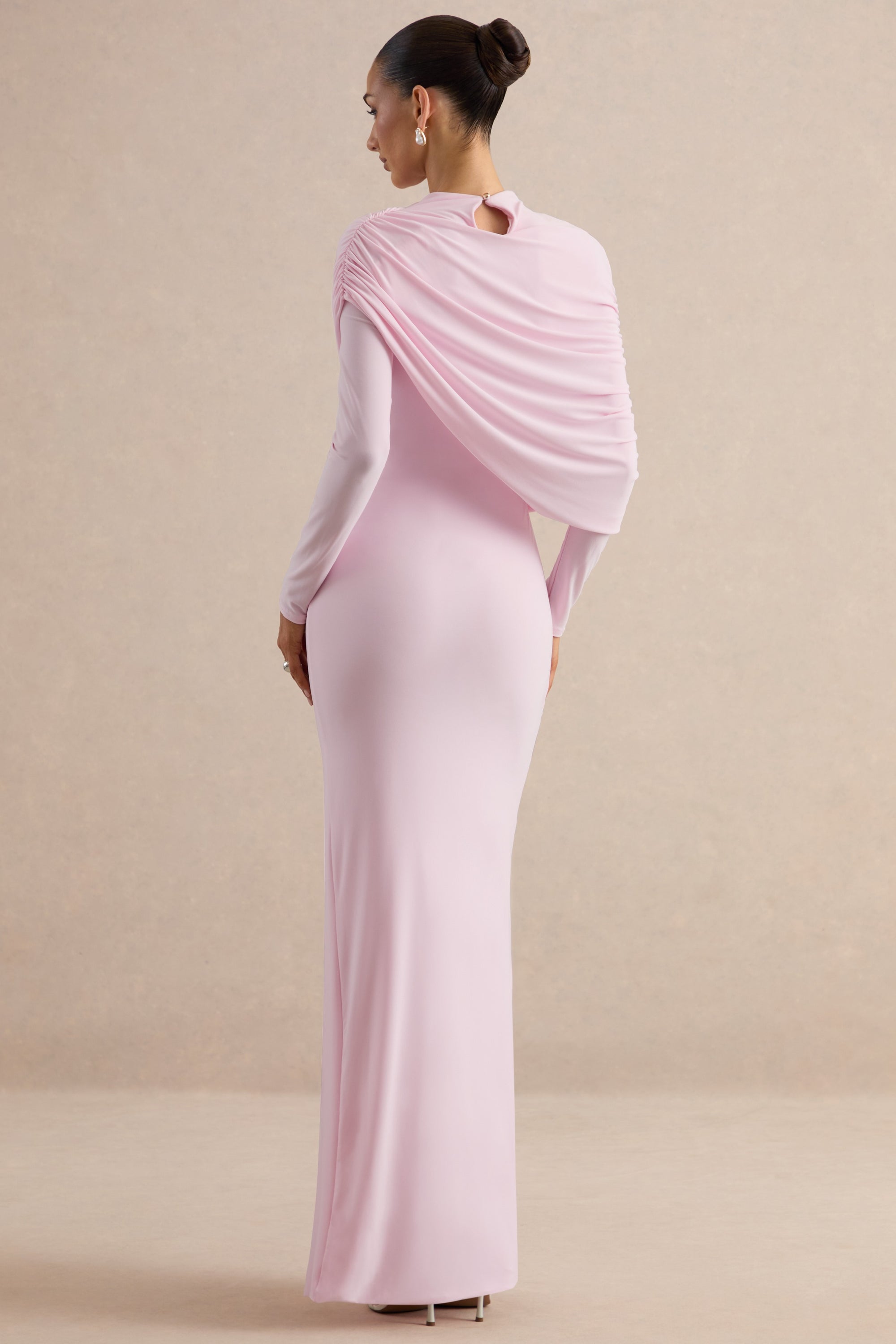 ECM_HR_CL136990081 - Gatsby | Light Pink High-Neck Maxi Dress With Feather Trim Cuffs + CL138534081 - Gatsby | Light Pink Feather Trim Cuffs 8.jpg