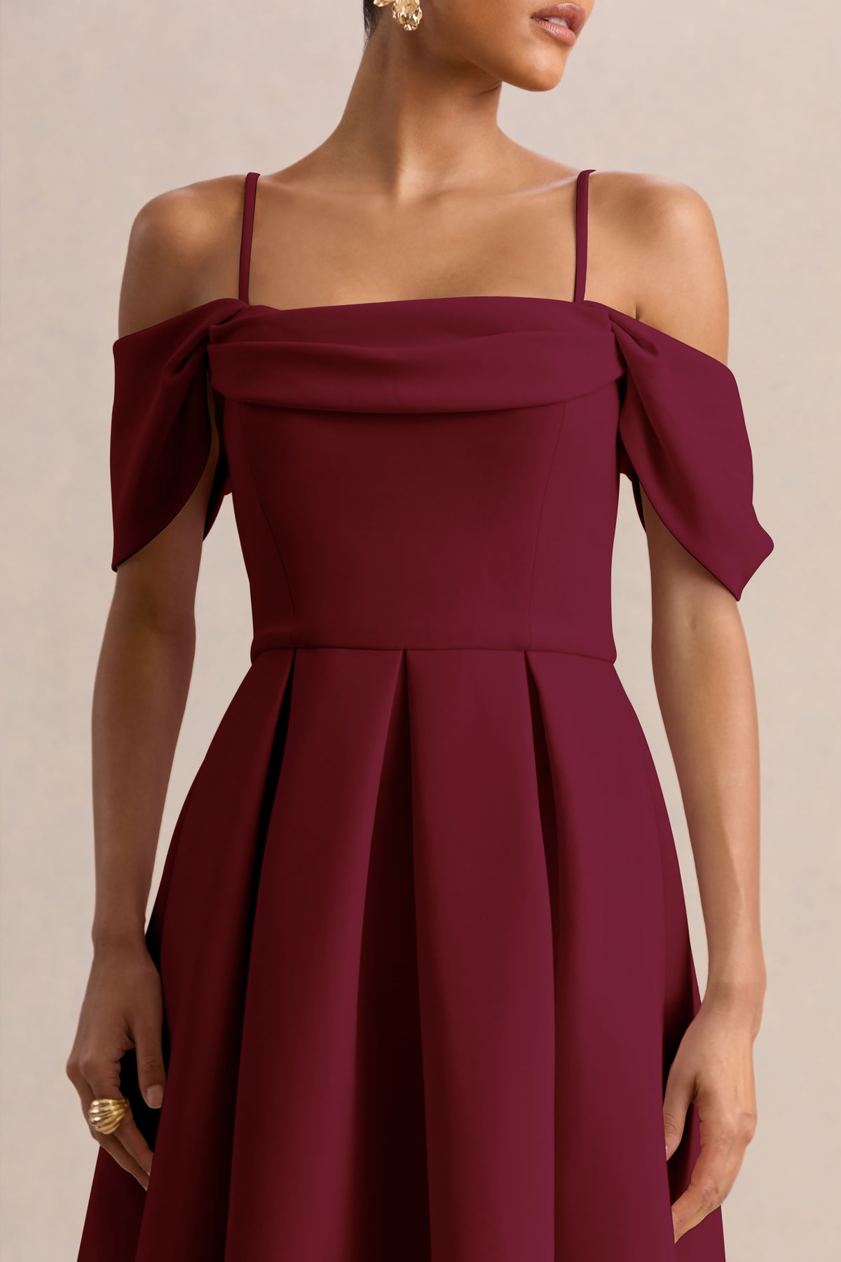 Cosima Burgundy Bardot-Neck Midi Dress  Club L London - SA