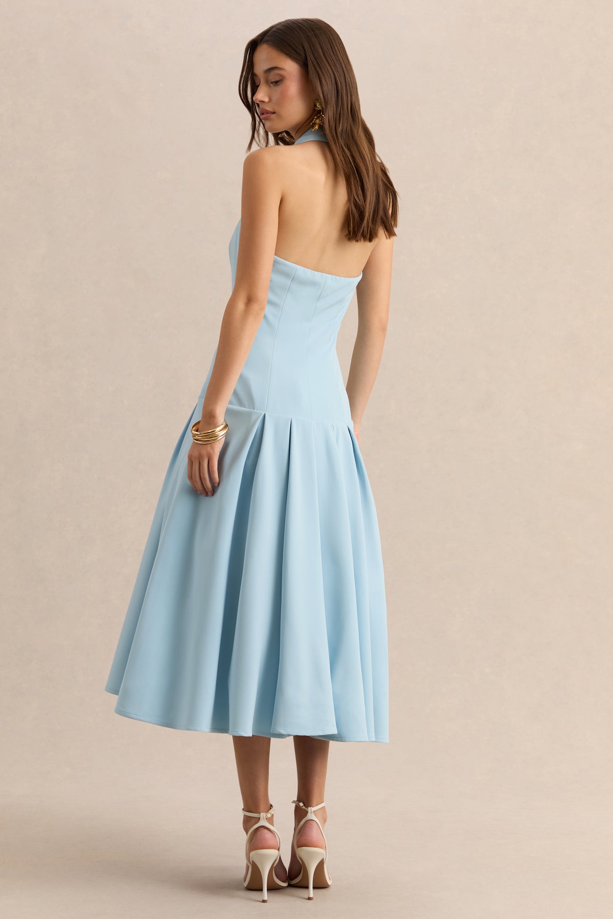 Elise Powder Blue Plunge-Neck Midi Dress With Drop-Waist  Club L London -  SA