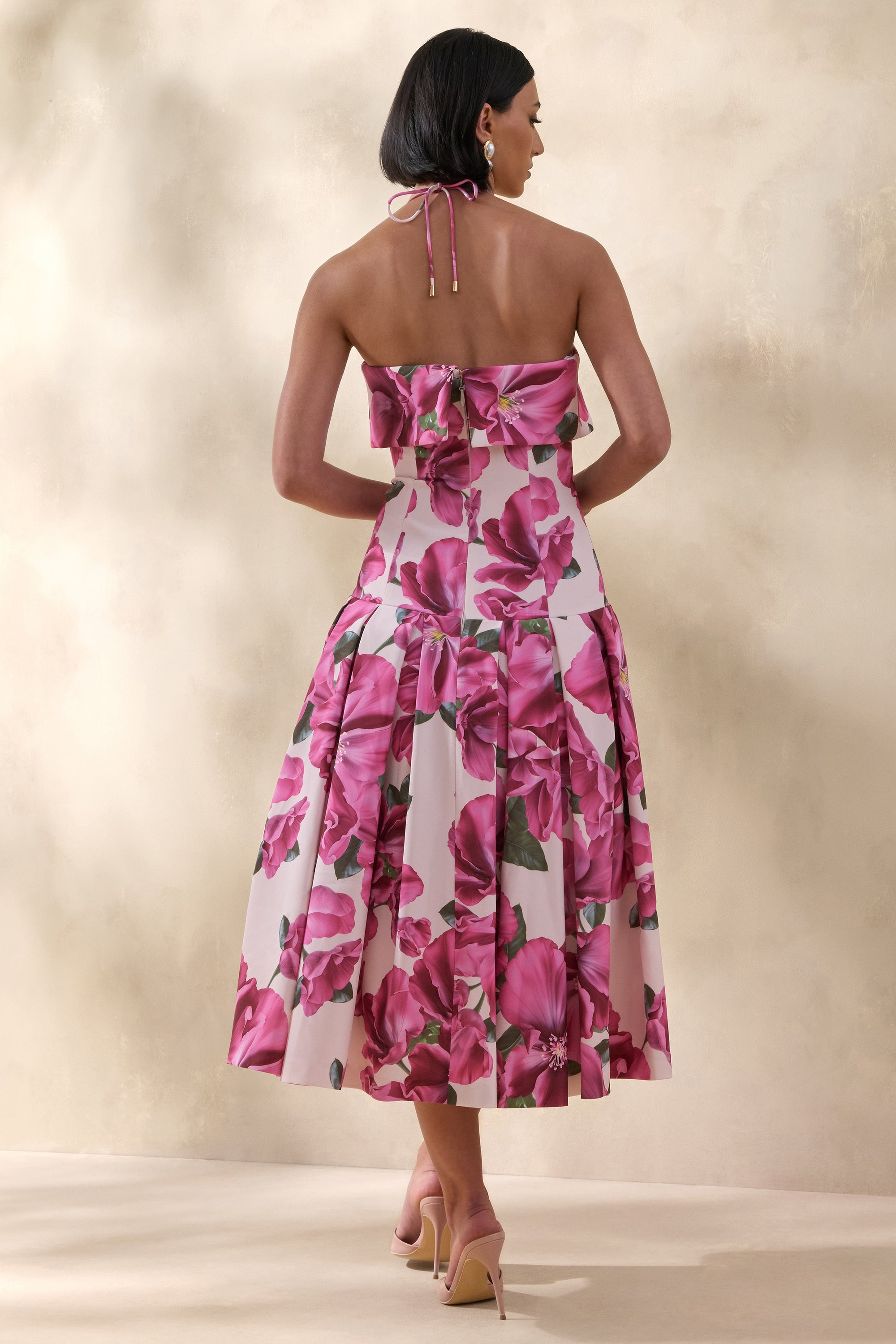 ECM_HR_CL137126084 - Sylina | Pink Hibiscus Floral Print Square-Neck Midi Dress With Drop Waist 1.jpg