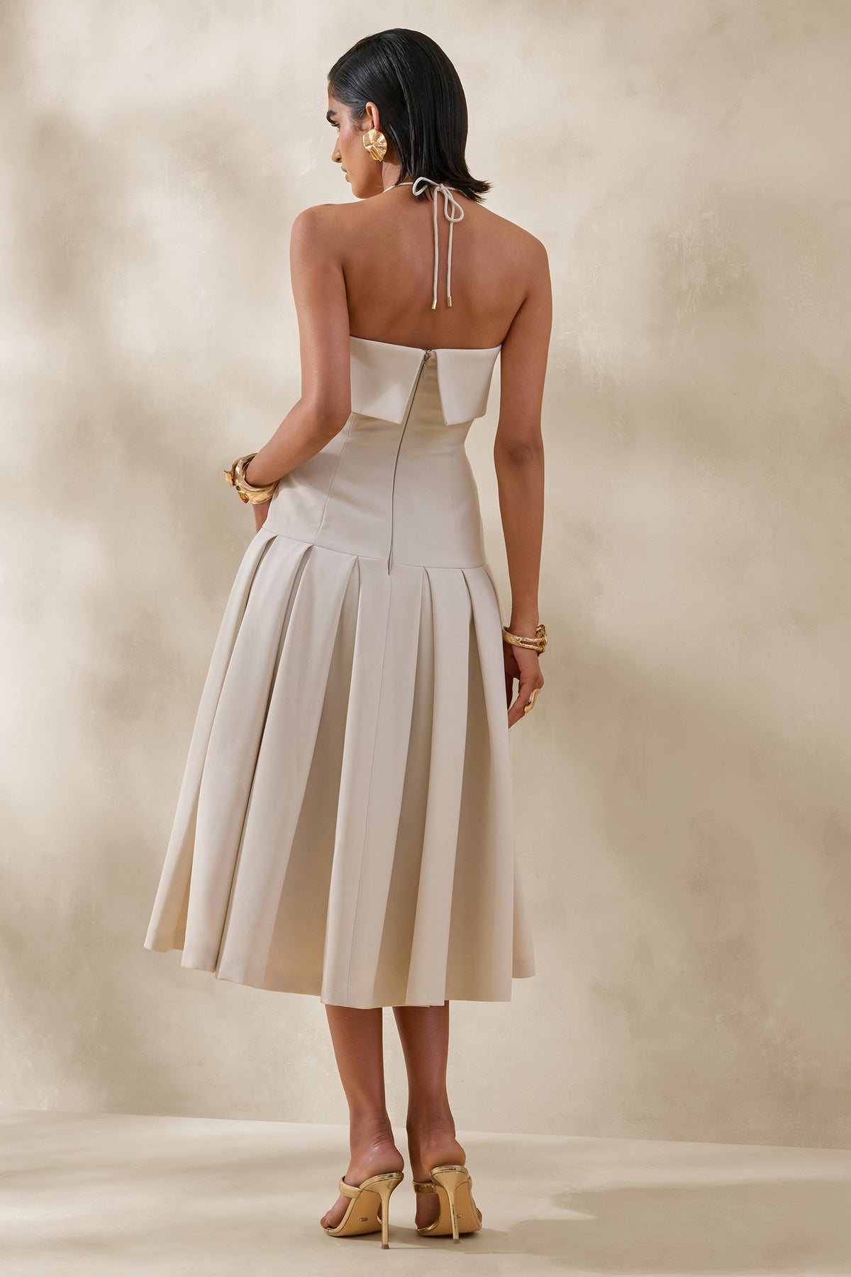 cream square neck midi dress Dazira Cream Square-Neck Midi Dress With Drop-Waist Club L London