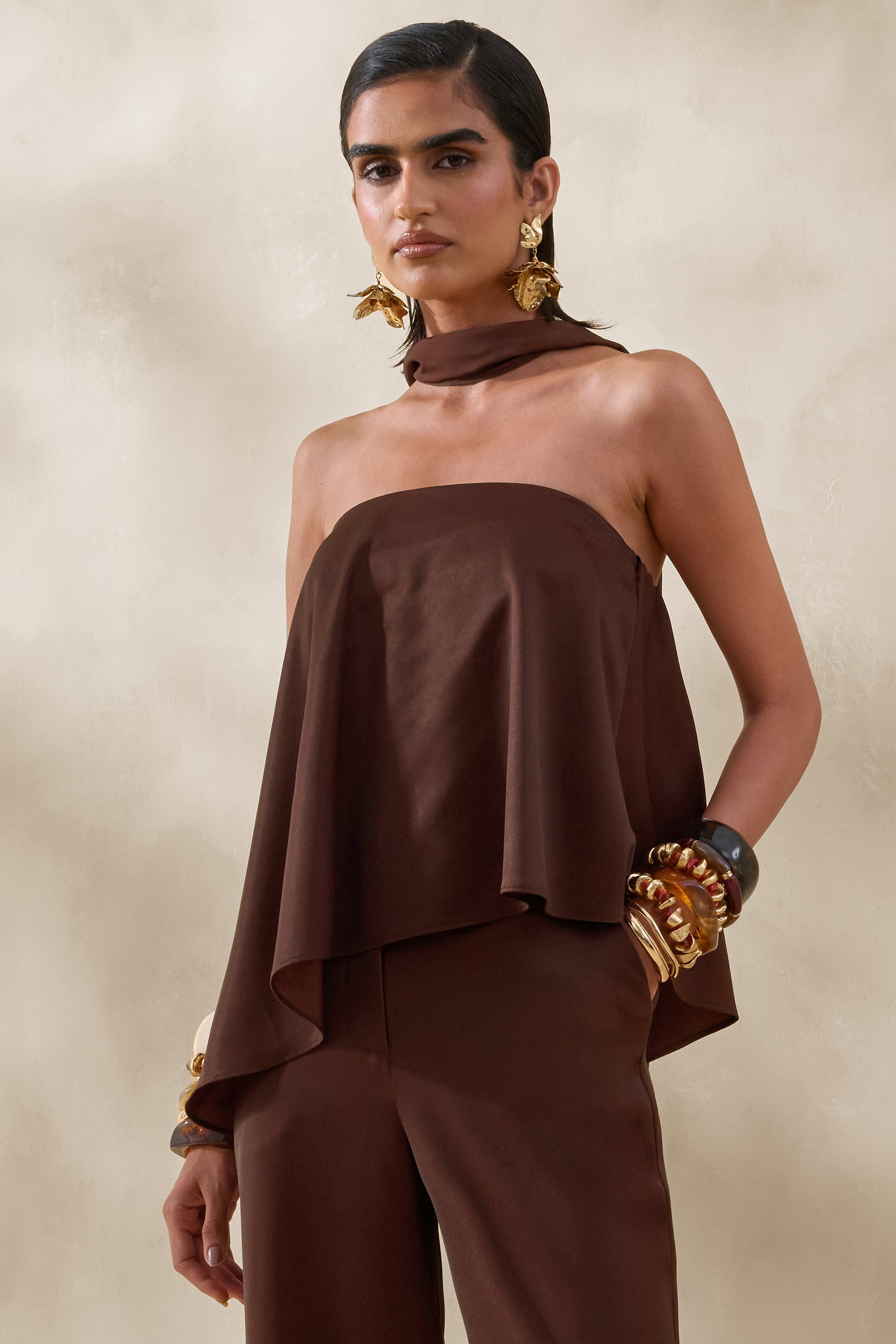 ECM_HR_CL137199022 - Evandra _ Brown Satin Bandeau Top With Scarf 5.jpg