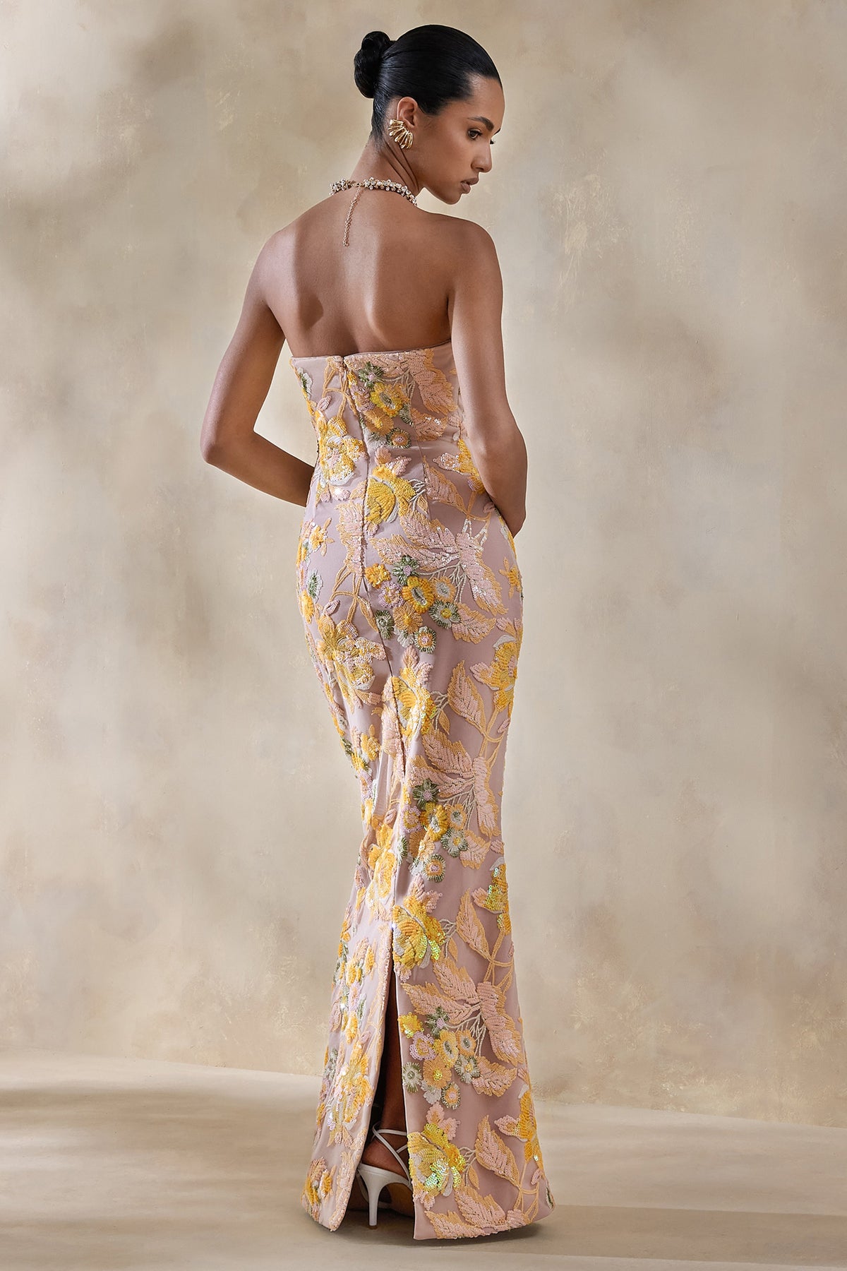 Severn Yellow Embellished Floral Bandeau Maxi Dress  Club L London - SA