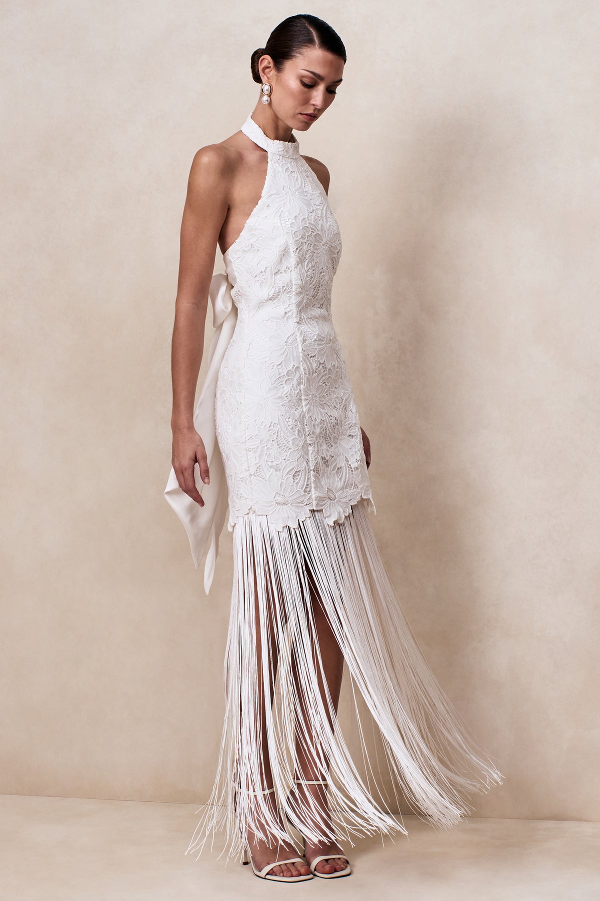 halter neck fishtail dress Lace Halter Neck Fishtail Fitted Waist Train Dress