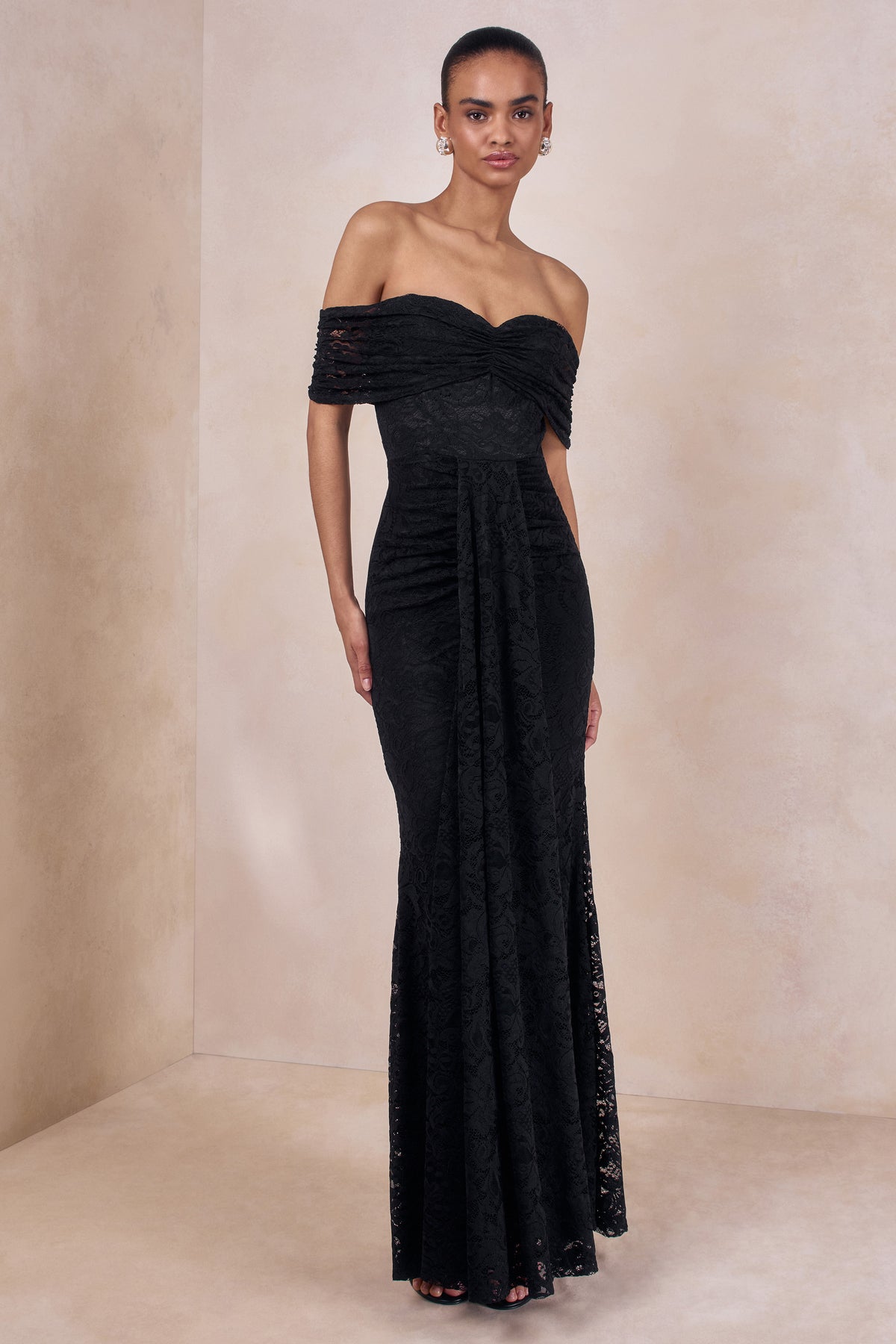 ECM_HR_CL137216001 - Aries _ Black Lace Bardot-Neck Maxi Dress With Gathered Detailing 2.jpg