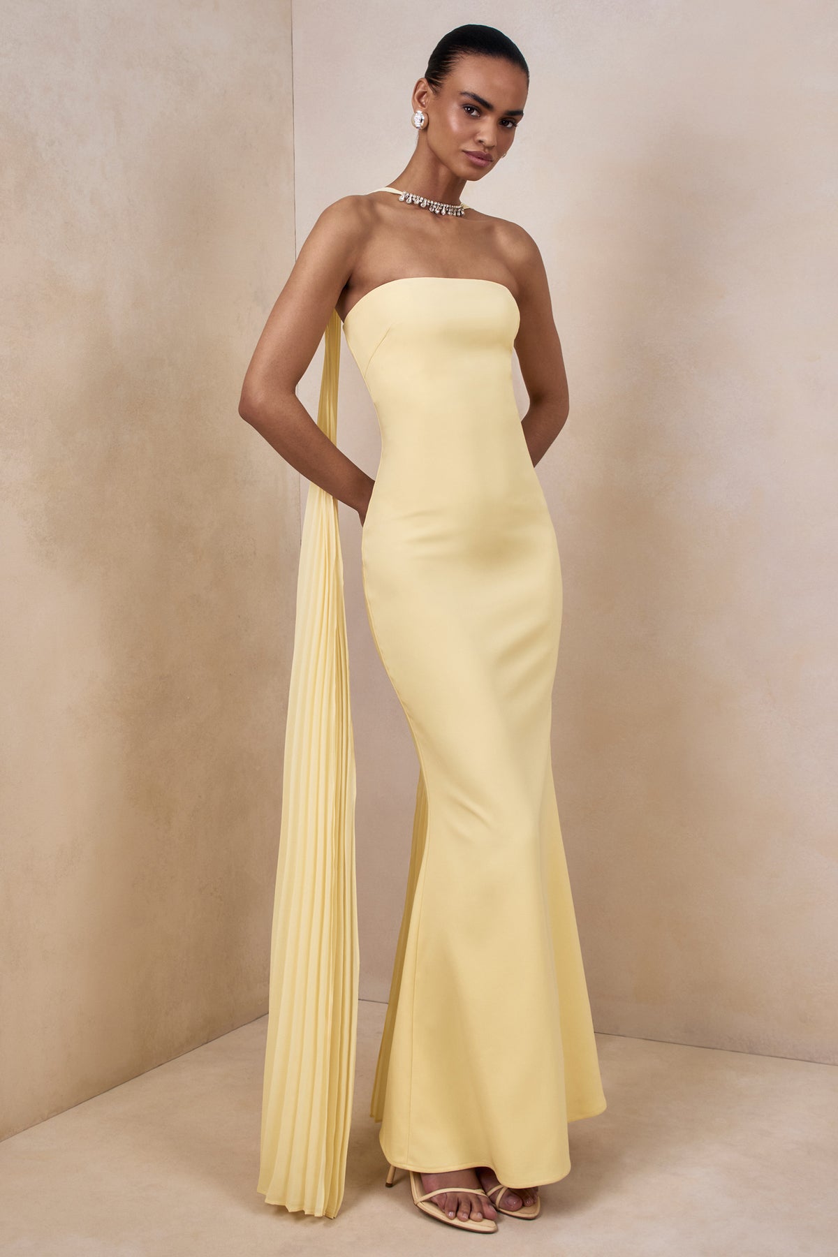 bandeau ruffle-trim maxi dress in lemon sherbet Bandeau Ruffle-Trim Maxi Dress in Lemon Sherbet