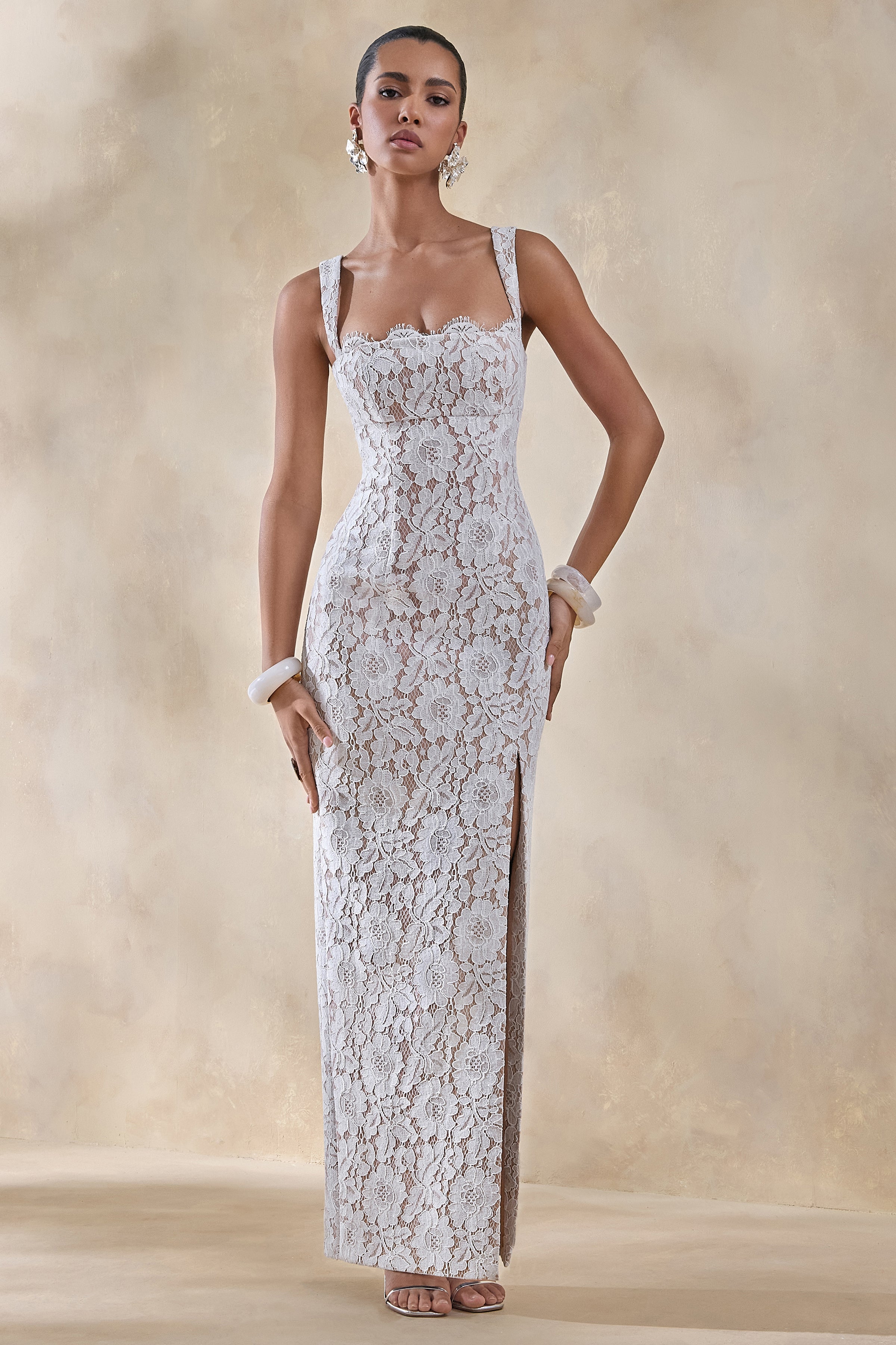 Zarisse | White Lace Square-Neck Maxi Dress – Club L London - SA