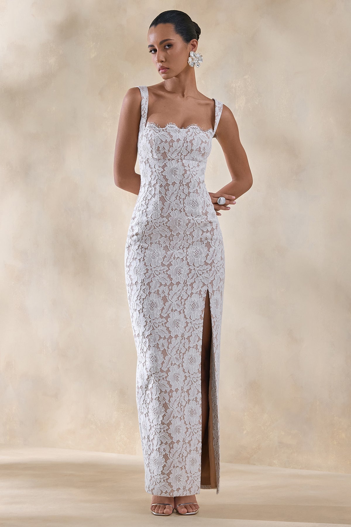 Zarisse White Lace Square-Neck Maxi Dress – Club L London Zarisse White Lace Square-Neck Maxi Dress – Club L London
