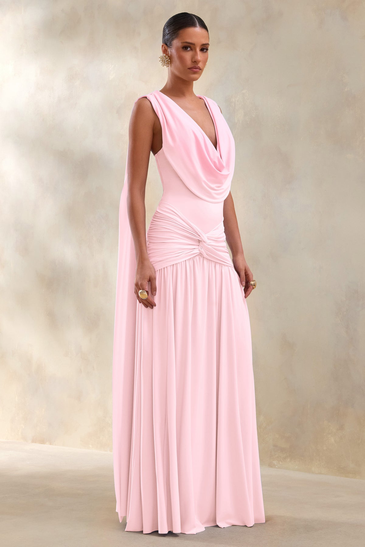 ECM_HR_CL137299081 - Amelisse | Light Pink Plunge-Neck Maxi Dress With Ruched-Detailing_05.jpg
