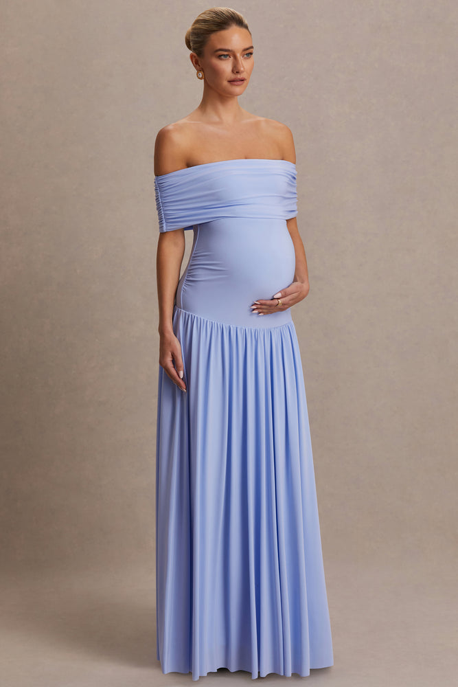 Juliette Powder Blue Bardot-Neck Maxi Dress With Drop-Waist – Club L London 