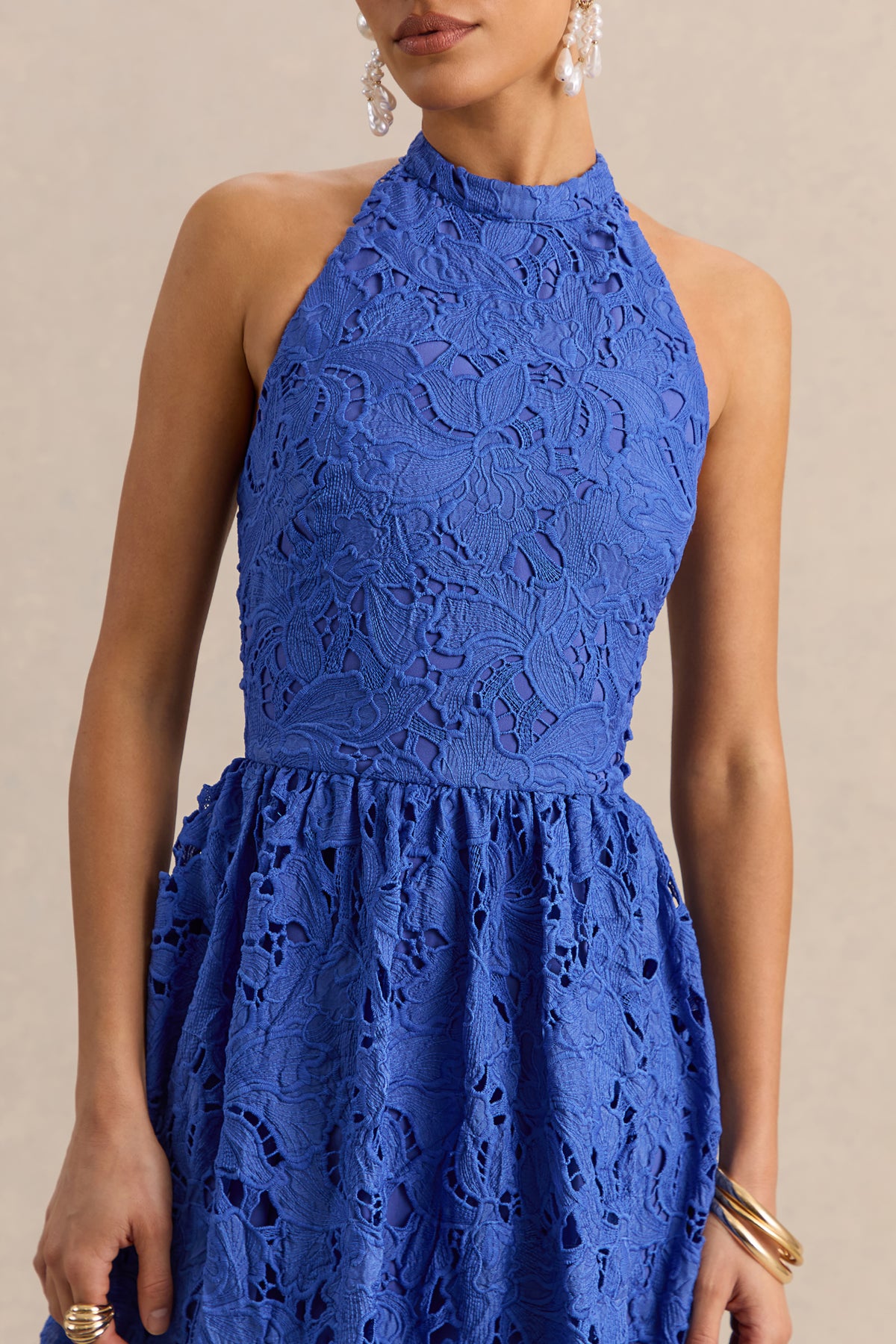 princess polly baby blue dress Wholesale Long Sleeve Blue Lace Dress Luxurious And Elegant main image 1