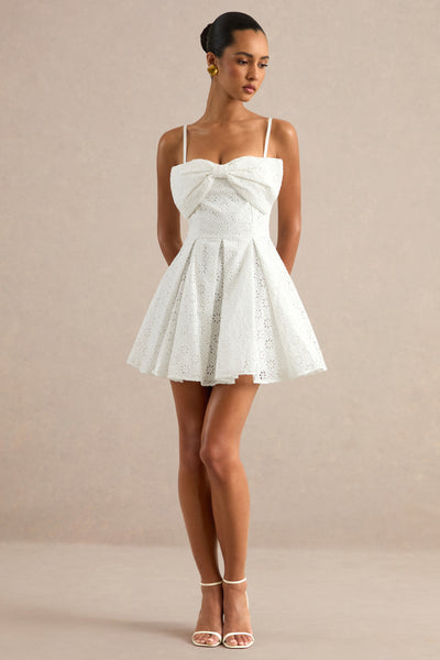 Elina | White Square-Neck Mini Dress With Bow Detail – Club L
