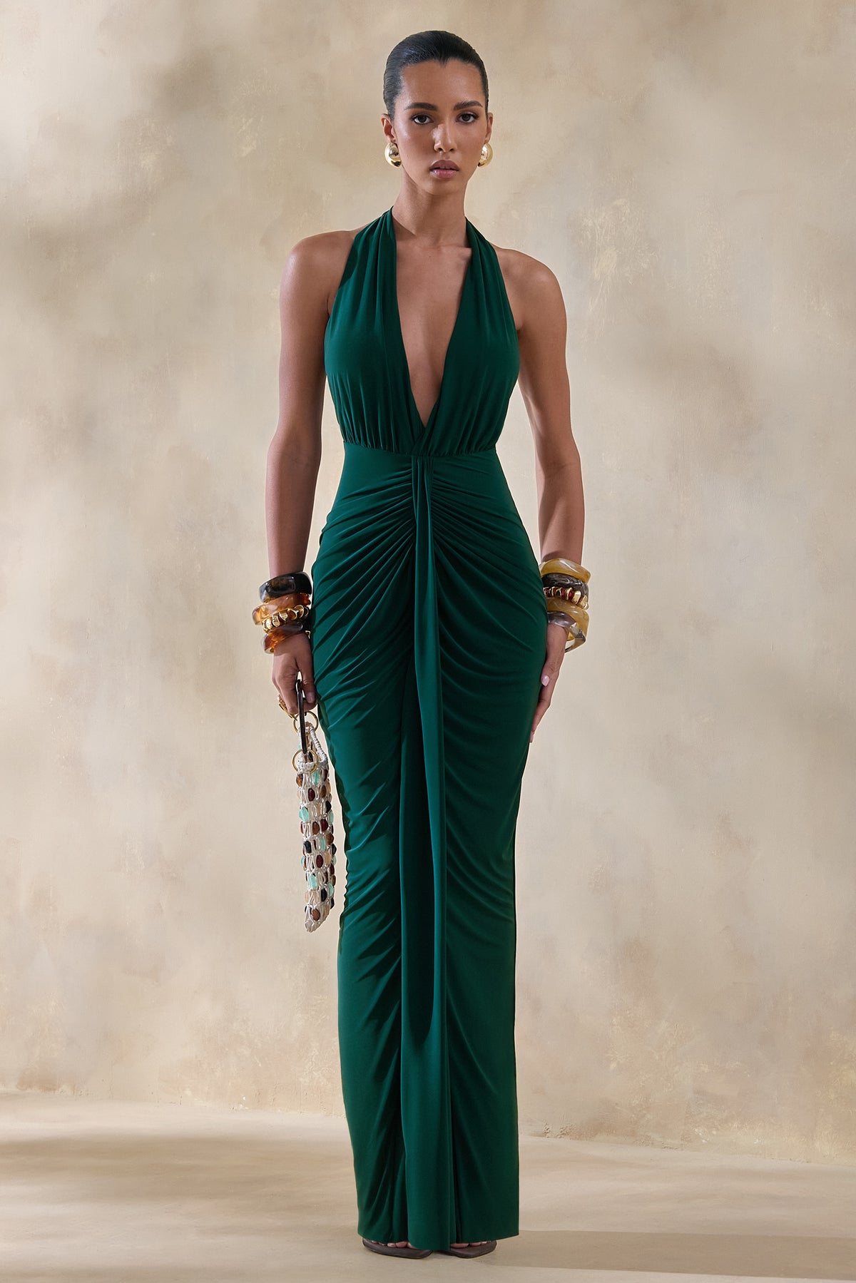 CL137478030 - Lesley | Bottle Green Plunge-Neck Maxi Dress 01.jpg