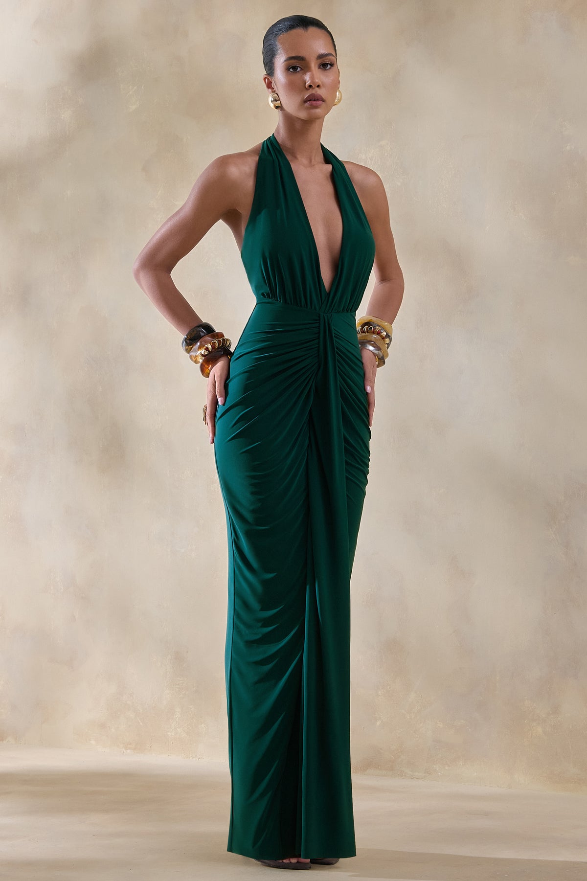 CL137478030 - Lesley | Bottle Green Plunge-Neck Maxi Dress 03.jpg