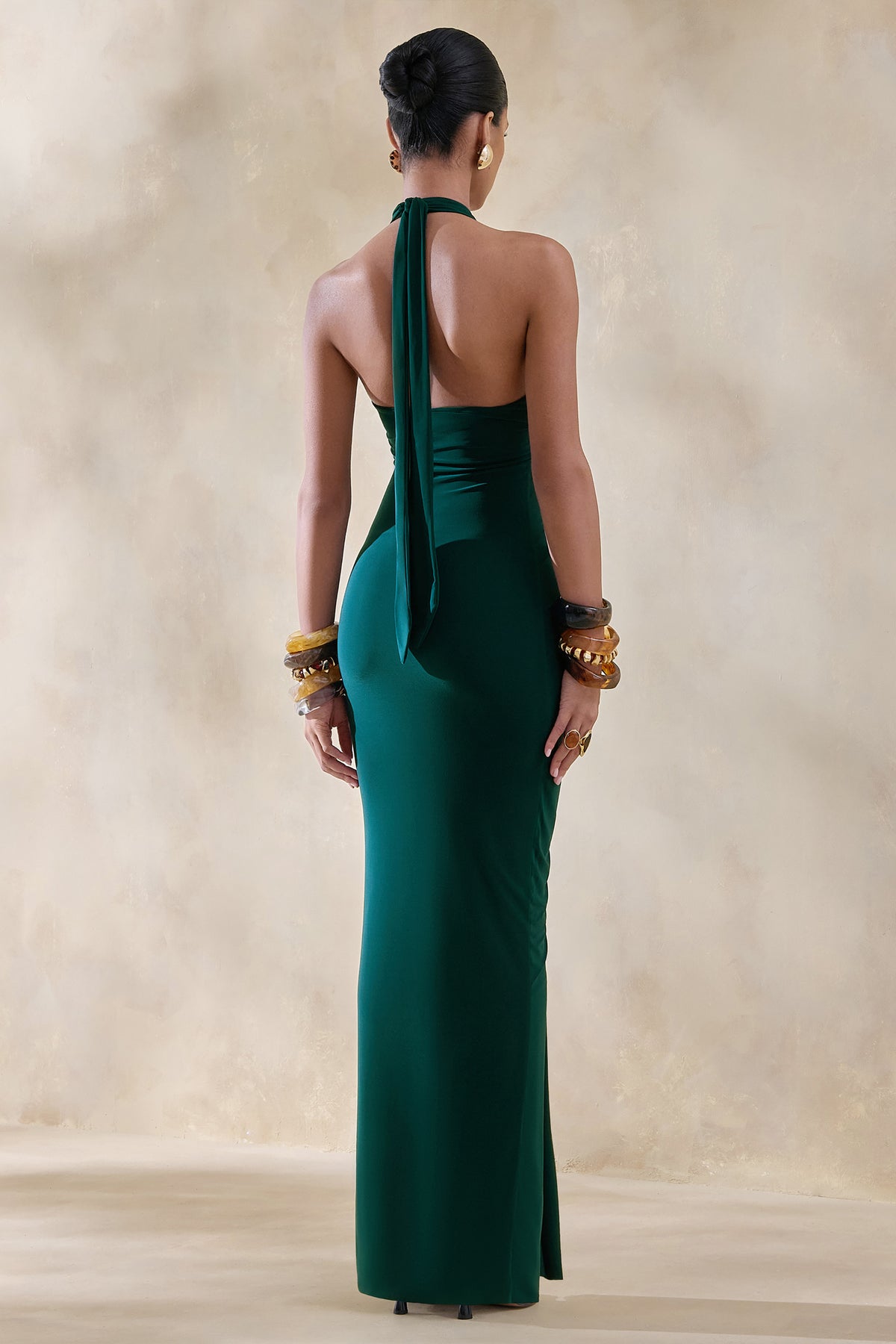 green plunge maxi dress Marisea | Green Plunge-Neck Maxi Dress With Cape-Sleeves