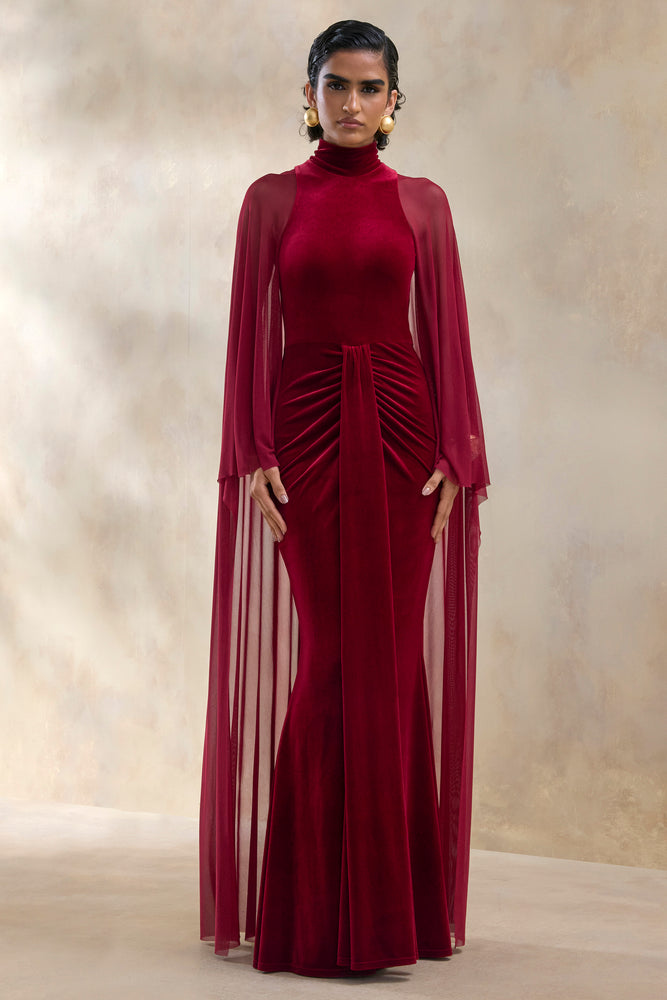 Adoring Burgundy Velvet High-Neck Maxi Dress Club L London - SA Adoring Burgundy Velvet High-Neck Maxi Dress Club L London - SA