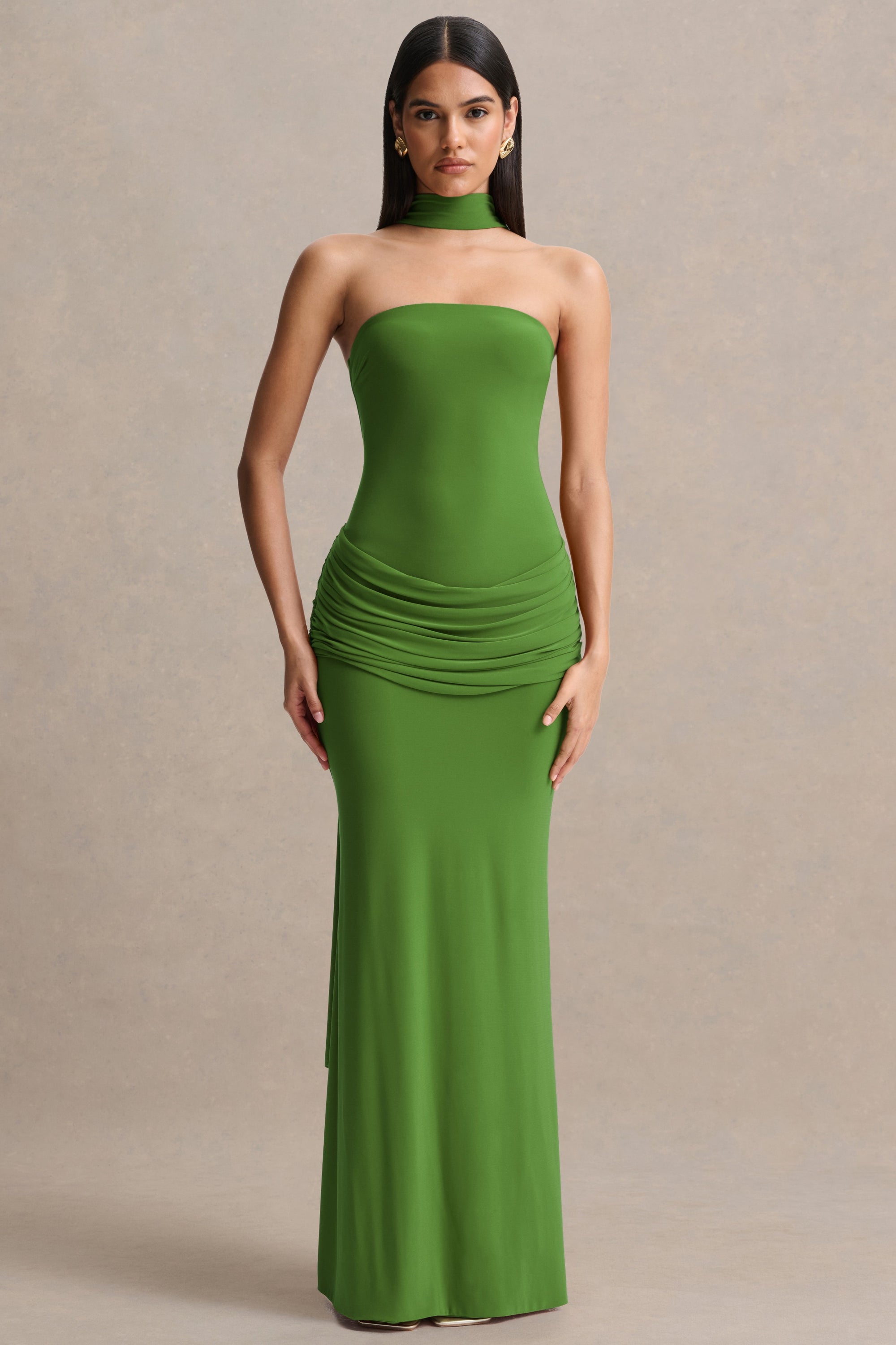 ECM_HR_CL137541037 - Graciella | Green Bandeau Maxi Dress With Draped Detailing And Scarf 02.jpg