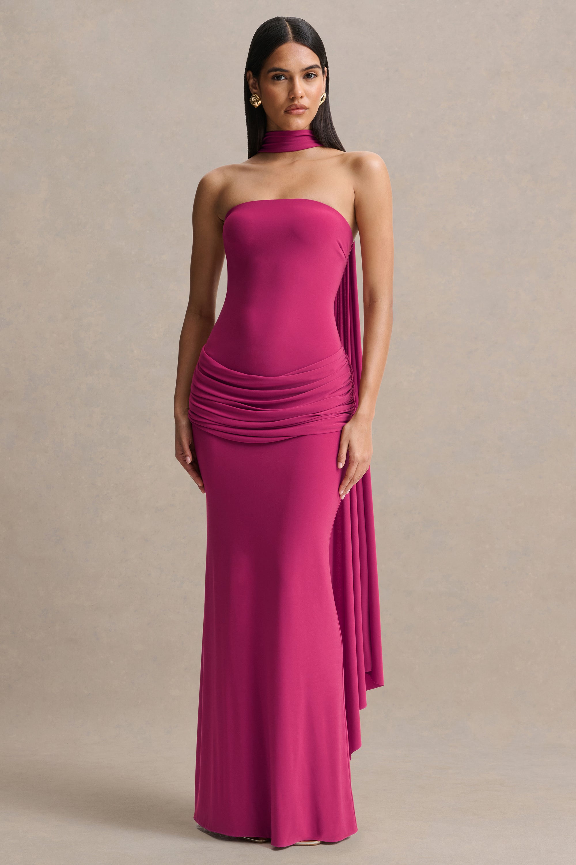 ECM_HR_CL137541080 - Graciella _ Hot Pink Bandeau Maxi Dress With Draped Detailing And Scarf 09 (2).jpg