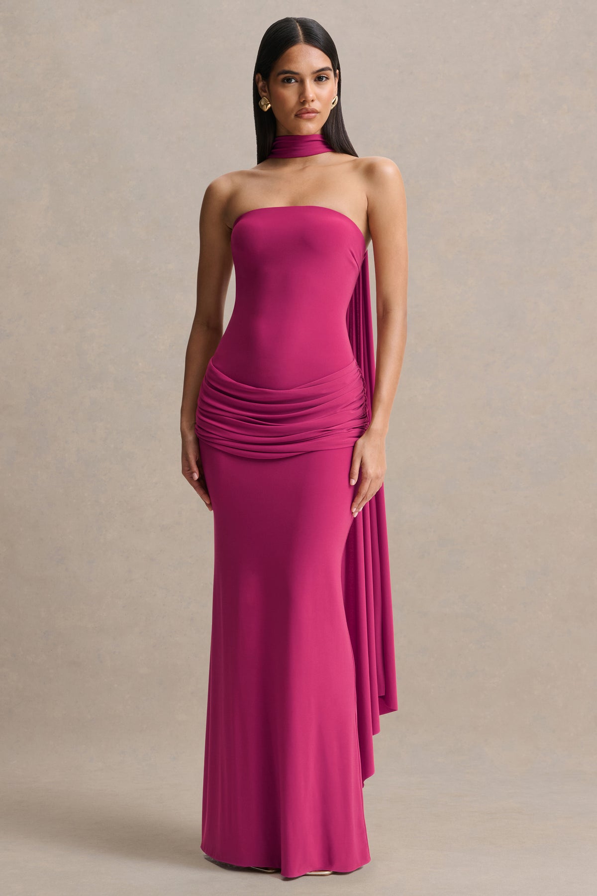 ECM_HR_CL137541080 - Graciella _ Hot Pink Bandeau Maxi Dress With Draped Detailing And Scarf 09 (2).jpg