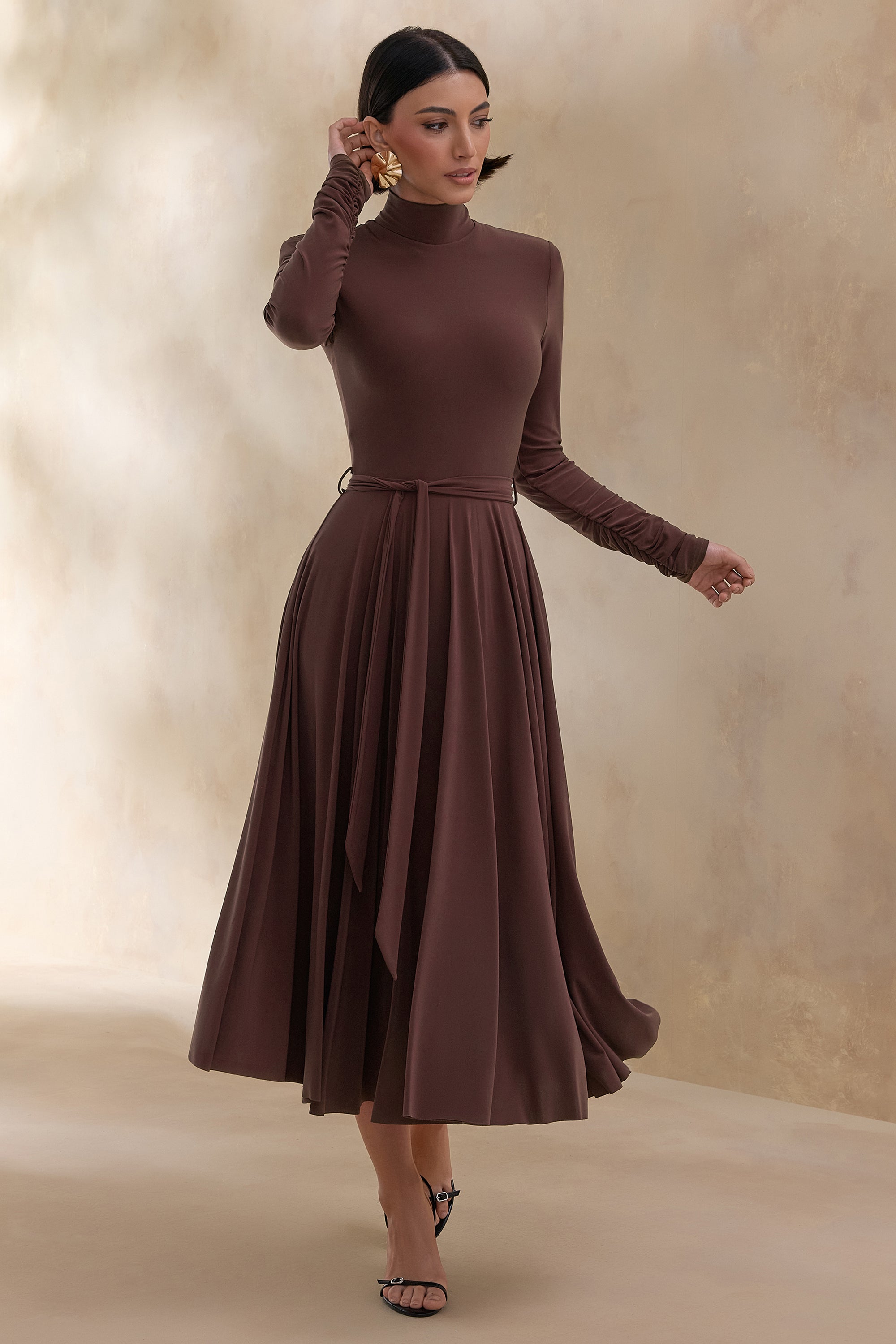 ECM_HR_CL137610022 Opalia | Brown High-Neck Belted Midi Dress 2.jpg