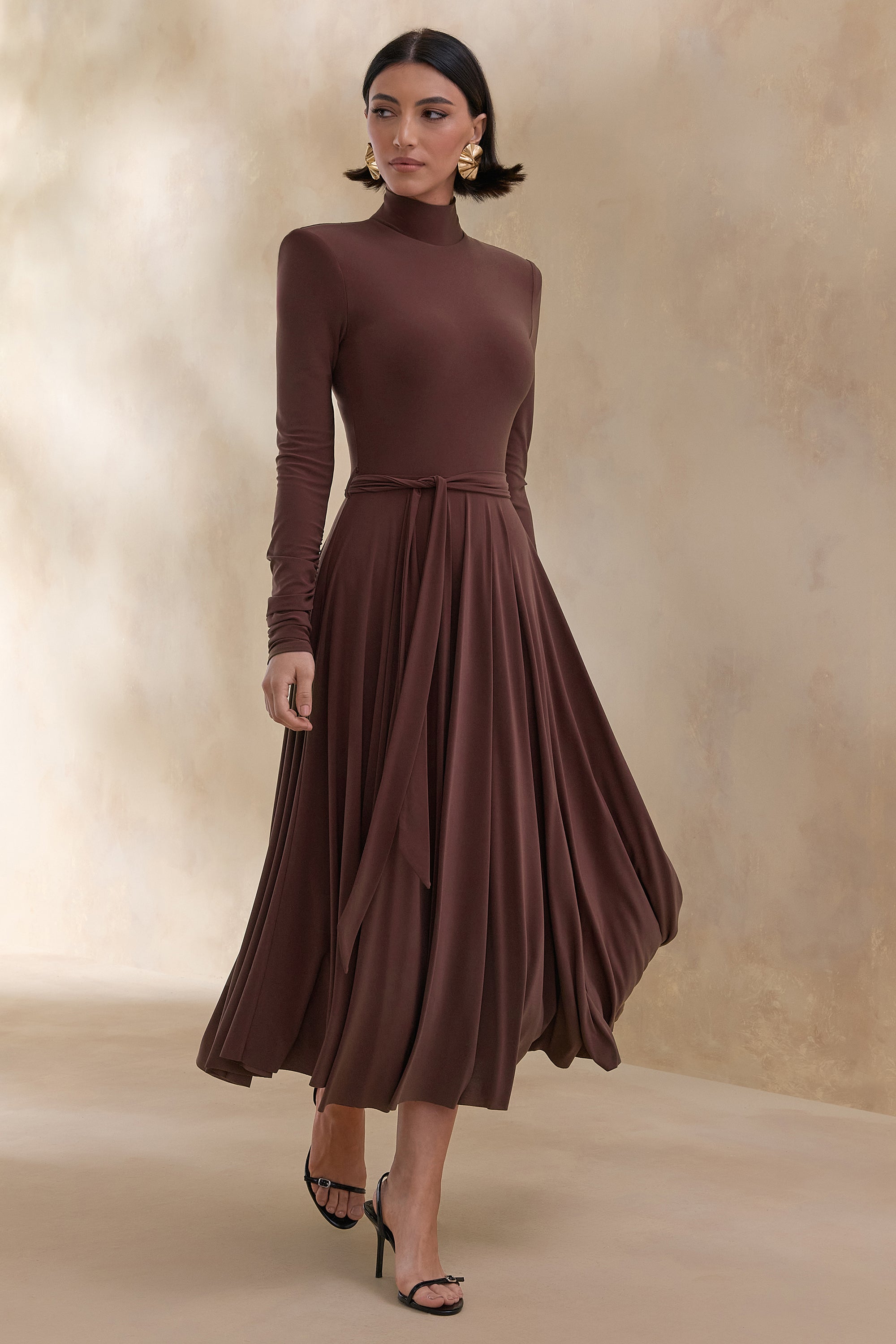 ECM_HR_CL137610022 Opalia | Brown High-Neck Belted Midi Dress 3.jpg