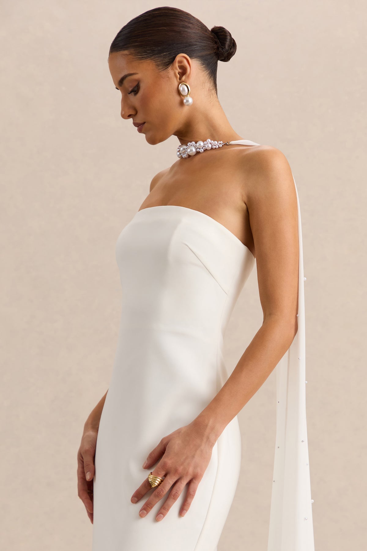 Alina White Bandeau Maxi-Dress With Cape – Club L London