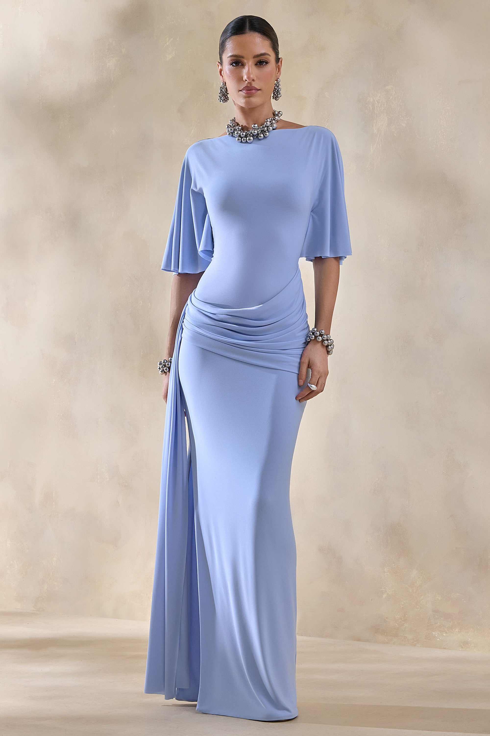 ECM_HR_CL137658013 - Emerelle | Powder Blue Wide-Neck Maxi Dress With Sash And Draped-Detailing 0.jpg
