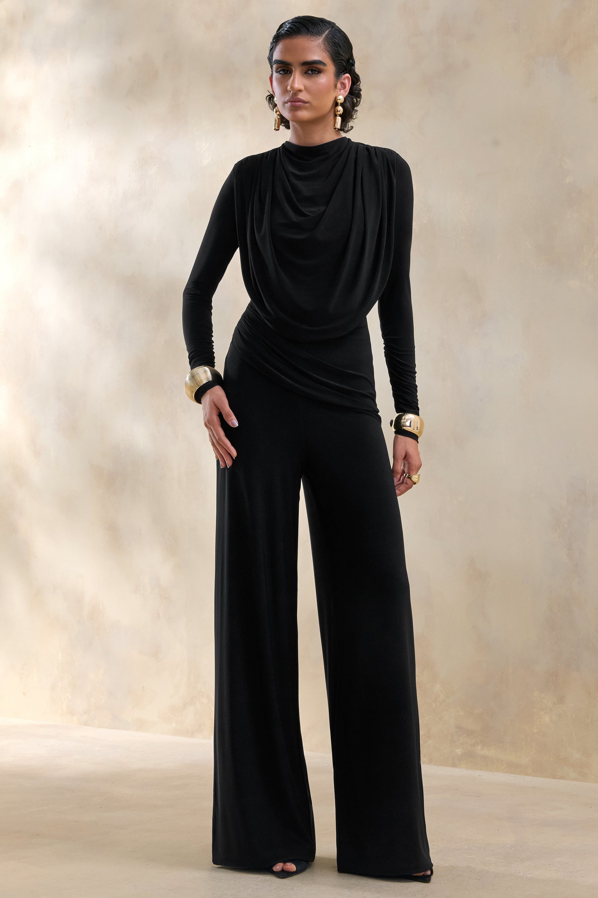 ECM_HR_CL137663001 - Raniella _ Black High-Neck Top With Gathered And Draped-Detailing + ECM_HR_CL137686001 - Safirra _ Black Wide-Leg Trouser 0.jpg