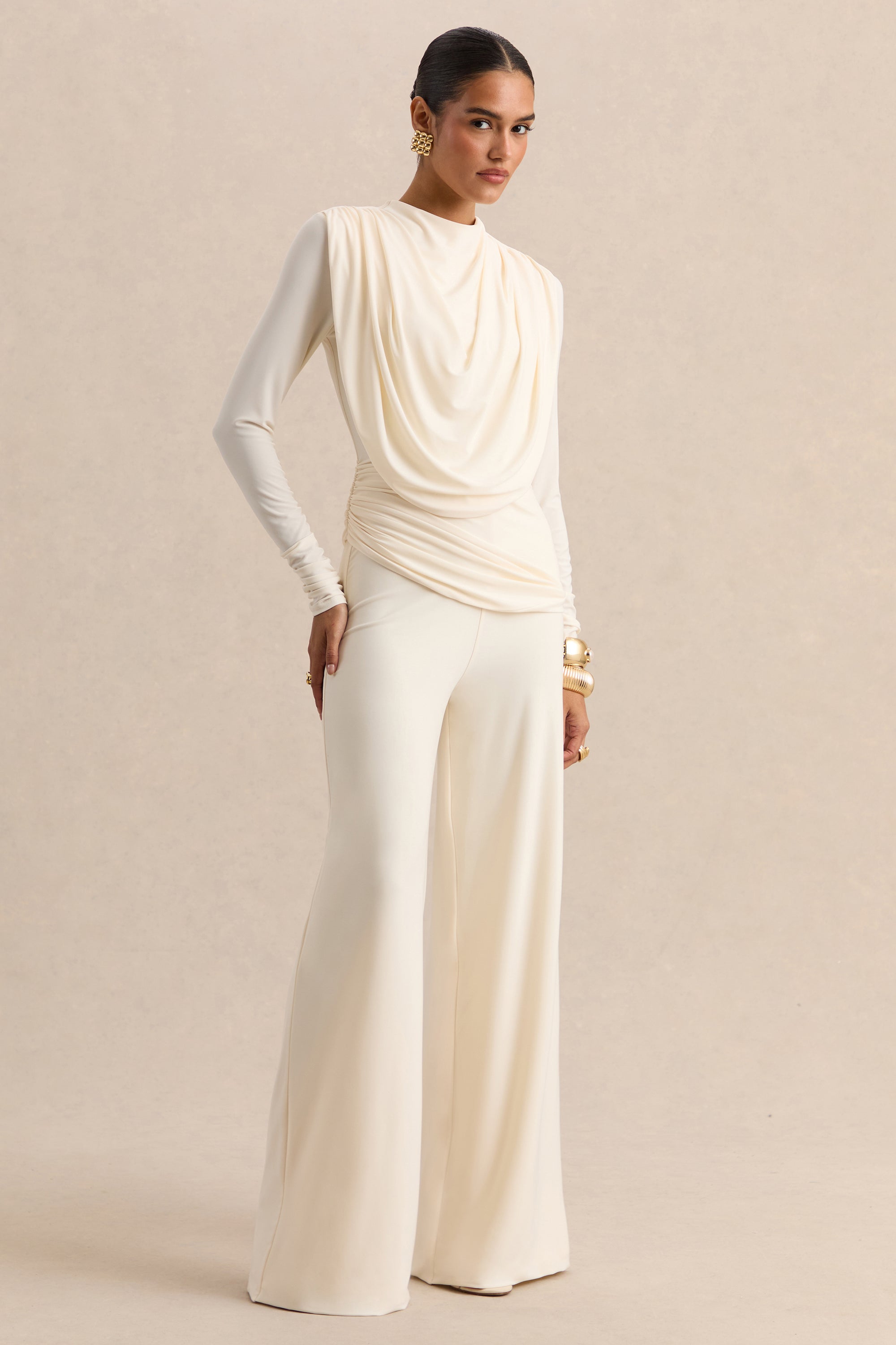 ECM_HR-CL137663110 - Raniella - Cream High-Neck Top With Gathered And Draped-Detailing 01.jpg