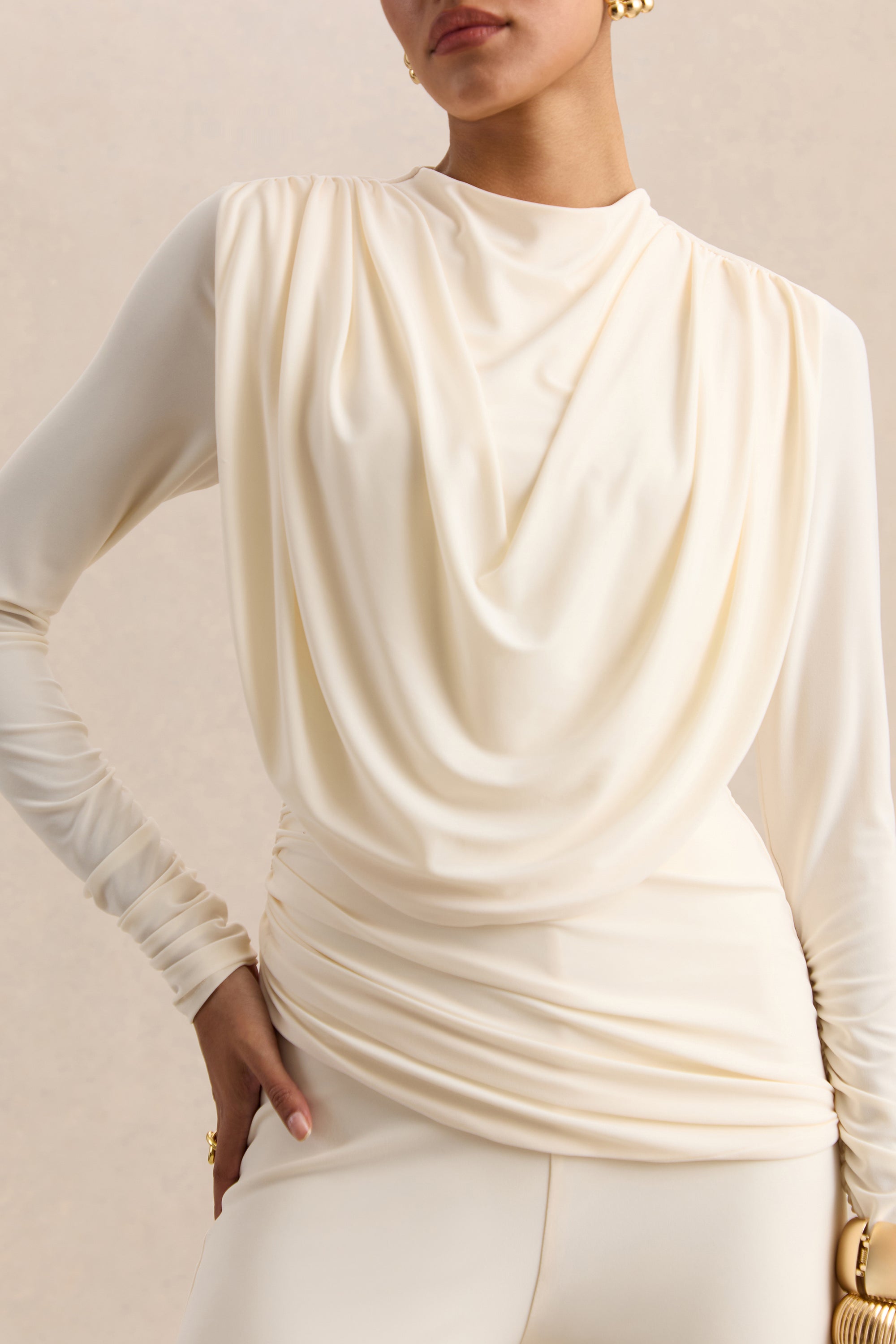 ECM_HR-CL137663110 - Raniella - Cream High-Neck Top With Gathered And Draped-Detailing 10.jpg