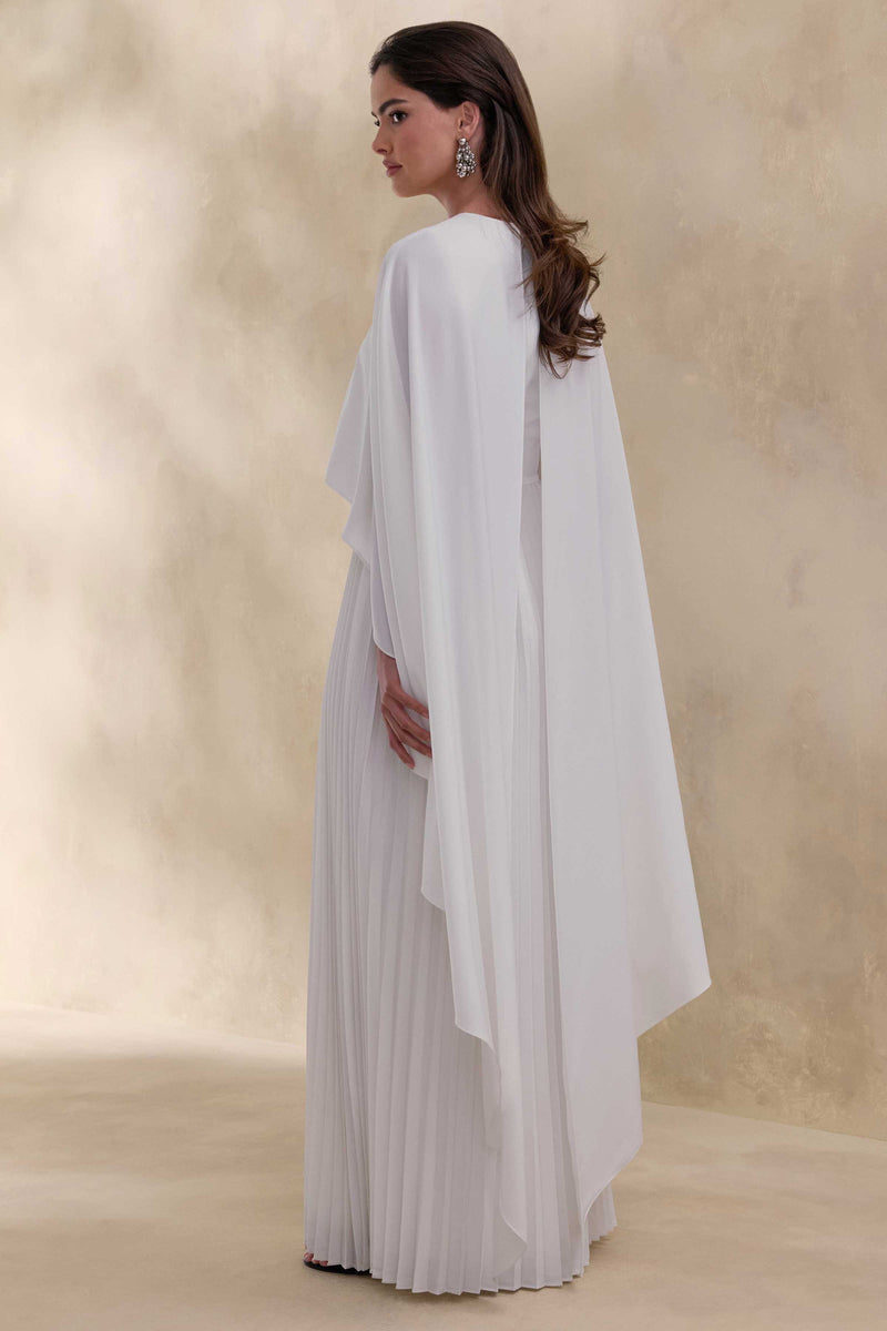 ECM_HR_CL137664111 - Loradia | Cream Satin Round-Neck Maxi Dress With Cape-Sleeves And Pleated-Skirt 5.jpg