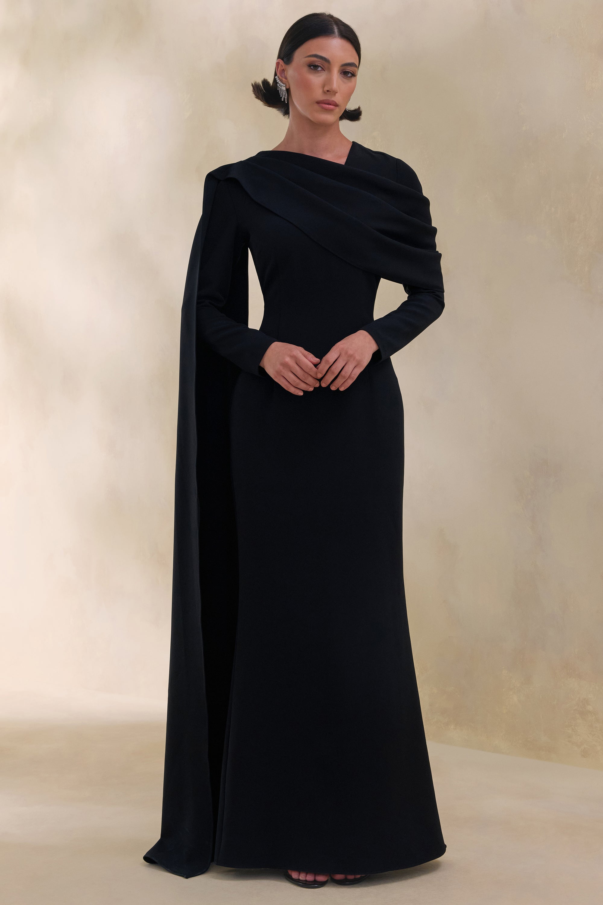 ECM_HR_CL137671001 - Heliora _ Black V-Neck Maxi Dress With Sash And Draped-Detail 3.jpg