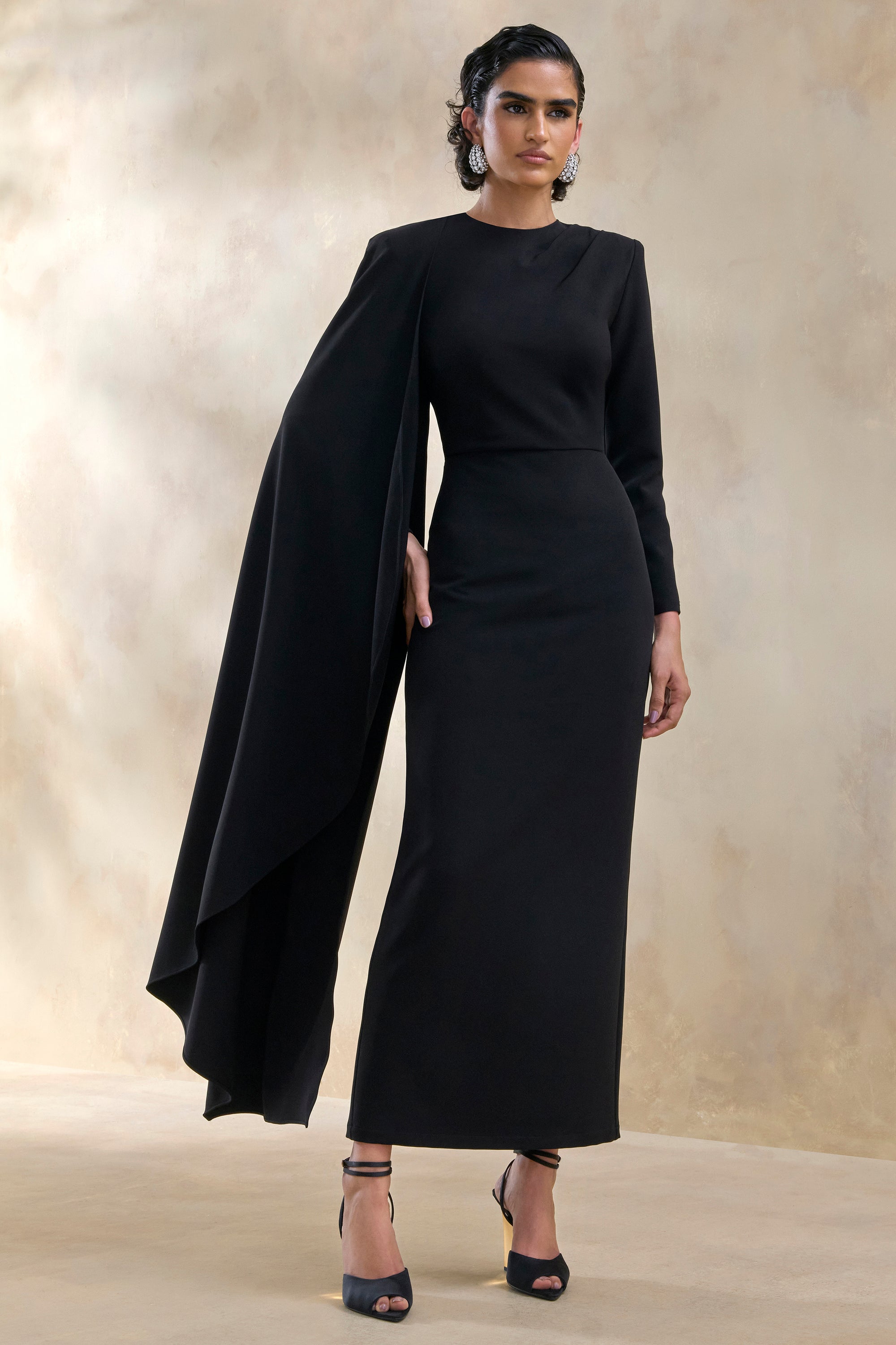 ECM_HR_CL137672001 - Jovea _ Black Round-Neck Maxi Dress With Cape-Sleeve 0.jpg