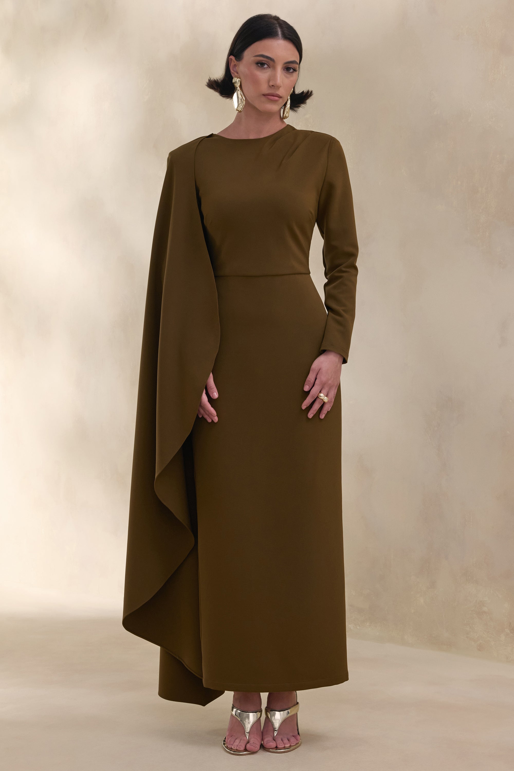 ECM_HR_CL137672031 - Jovea | Olive Round-Neck Maxi Dress With Cape-Sleeve 0.jpg