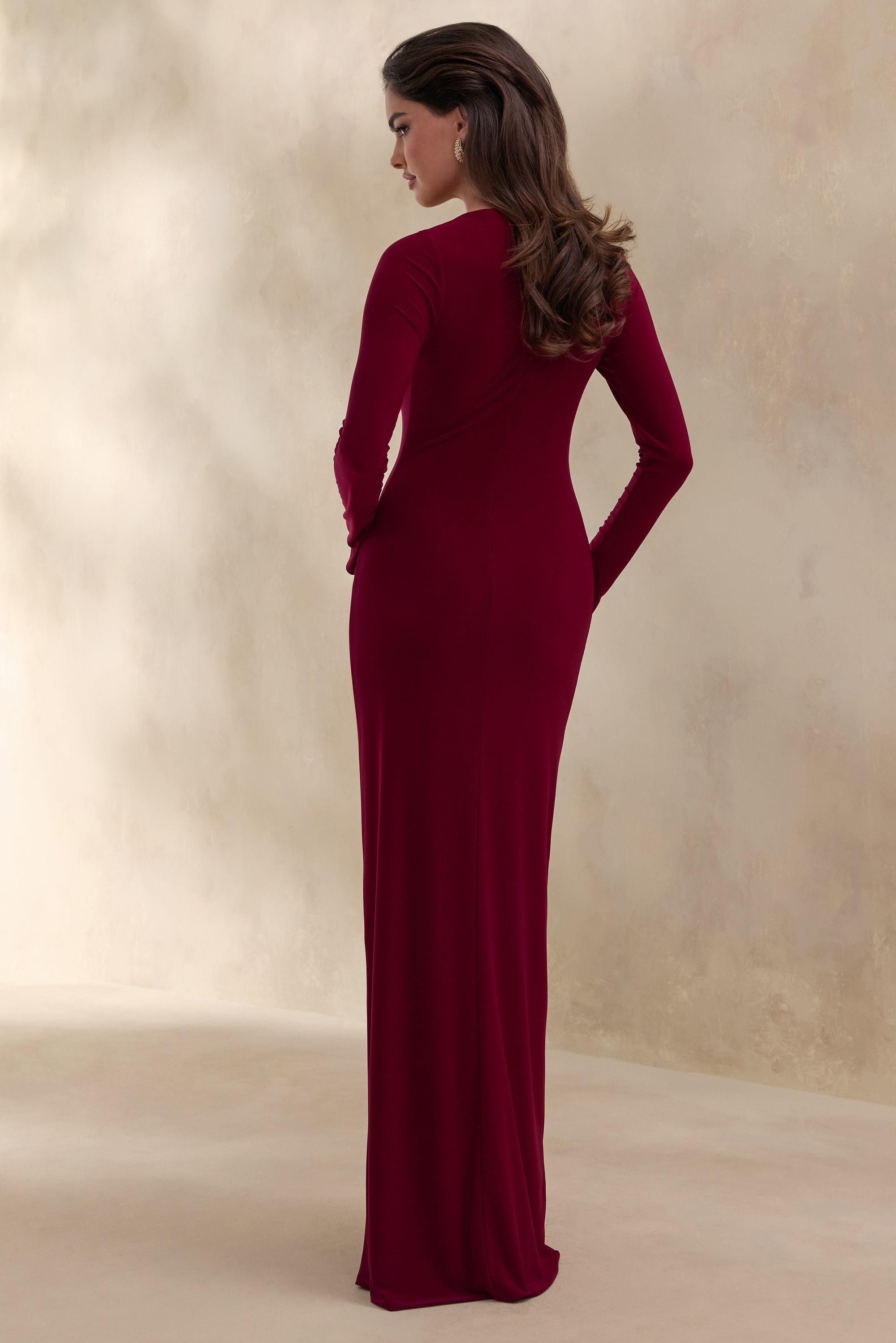 ECM_HR_CL137677101 - Karessa | Berry High-Neck Maxi Dress With Gathered Detailing And Front-High Split 5.jpg