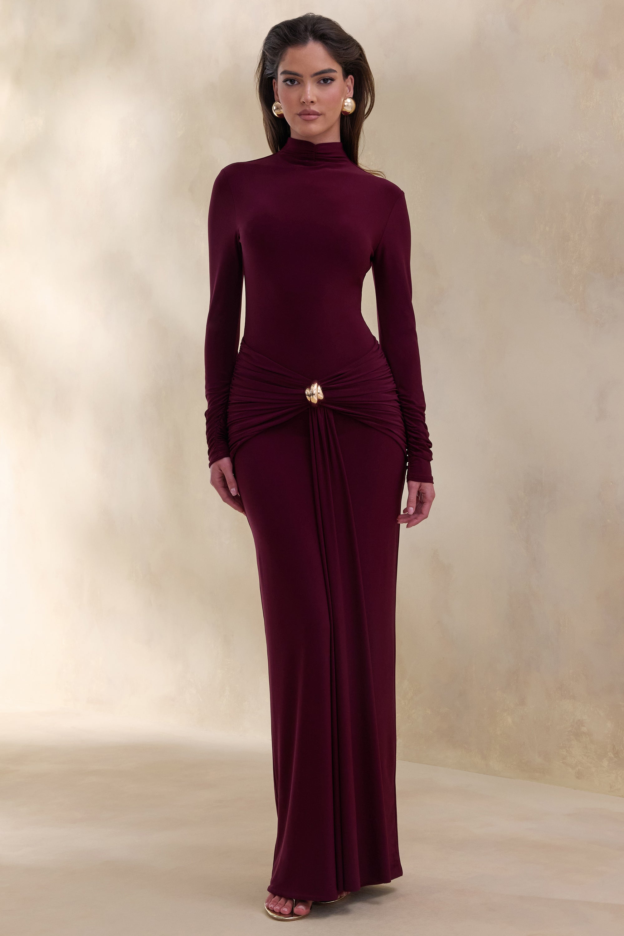 ECM_HR_CL137678090 - Ambrette | Dark Plum High-Neck Maxi Dress With Gathered-Detailing 2.jpg