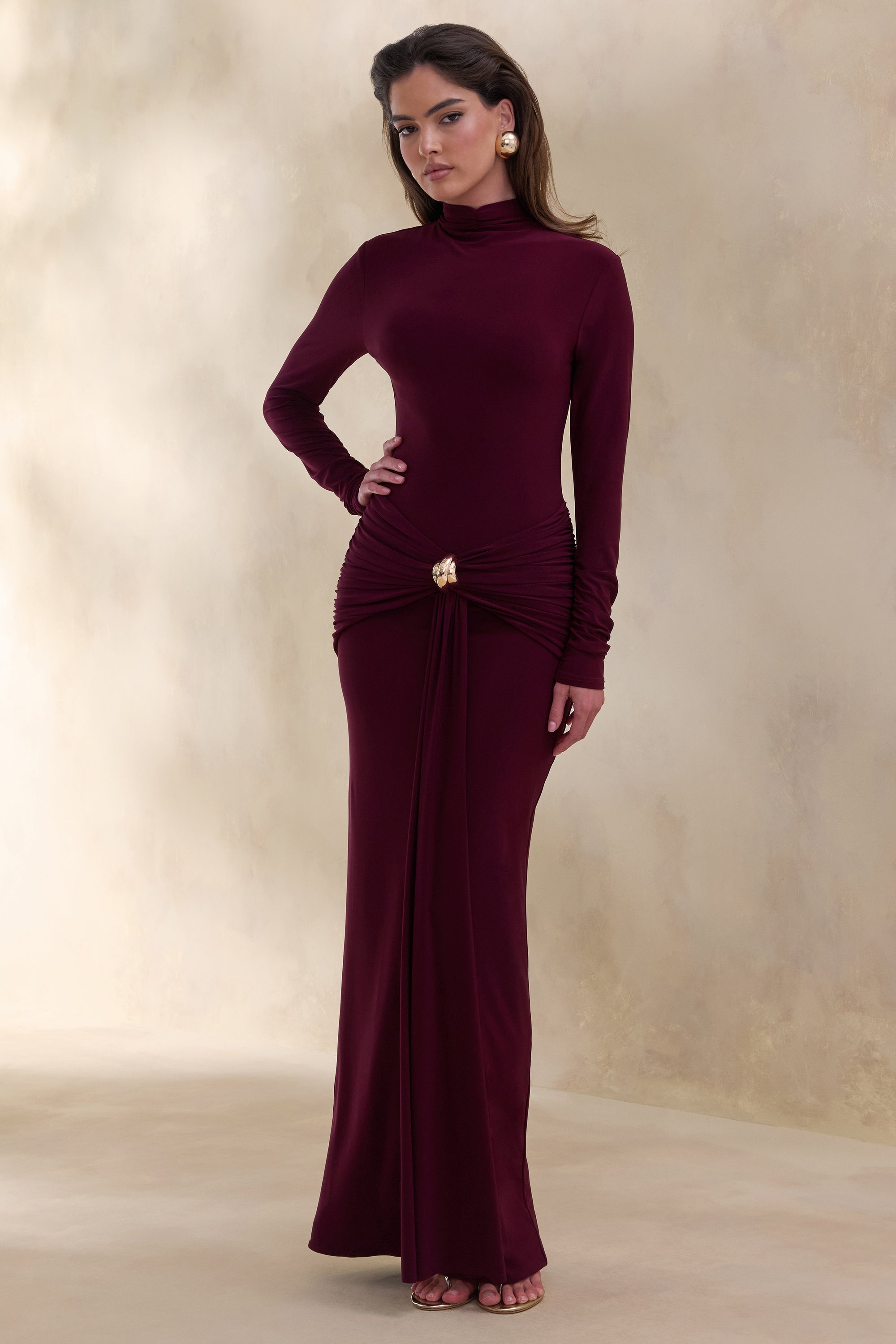 ECM_HR_CL137678090 - Ambrette | Dark Plum High-Neck Maxi Dress With Gathered-Detailing 4.jpg