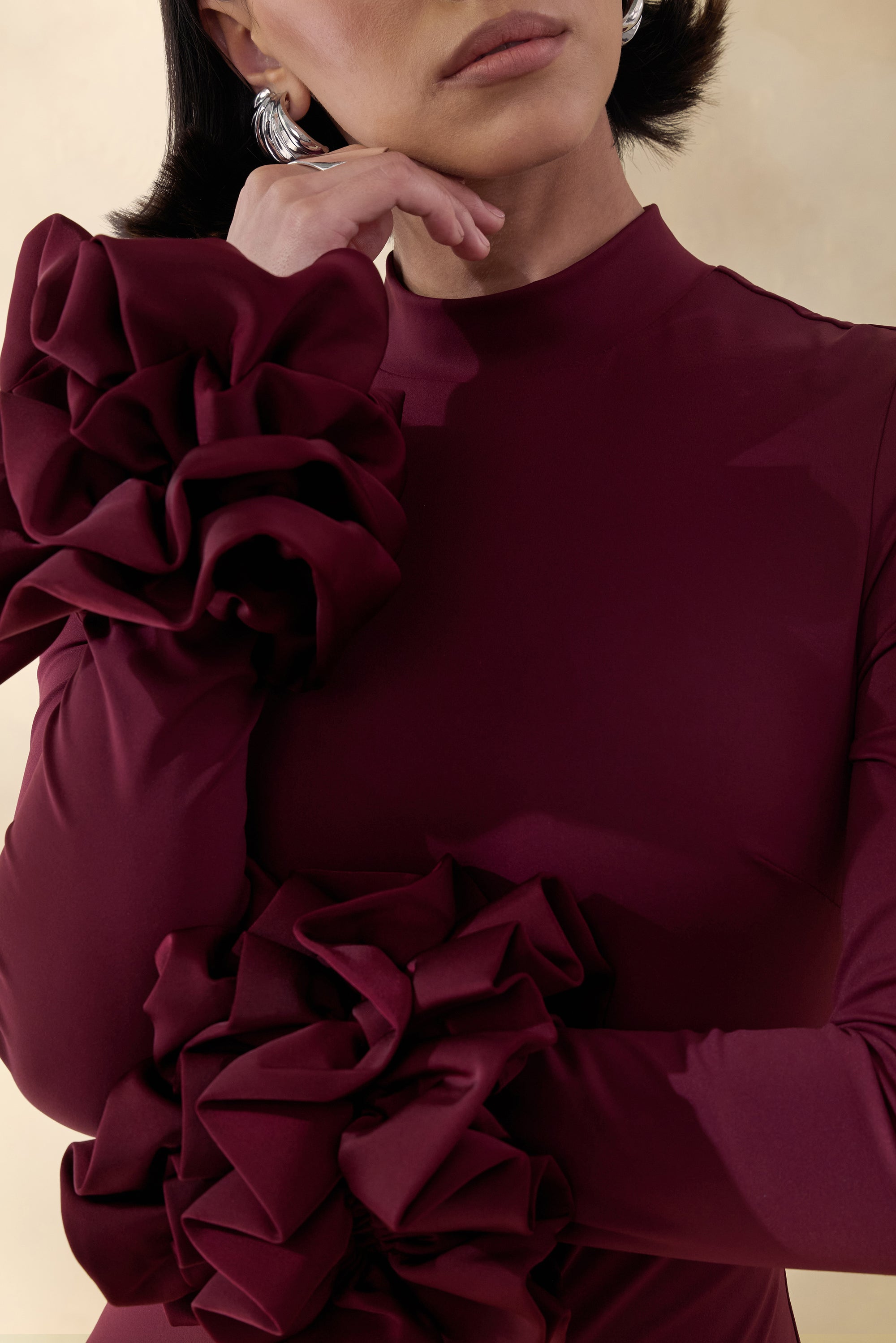 ECM_HR_CL137681090 - Jaselle | Dark Plum High-Neck Maxi Dress With Ruffled Satin-Cuffs 4.jpg