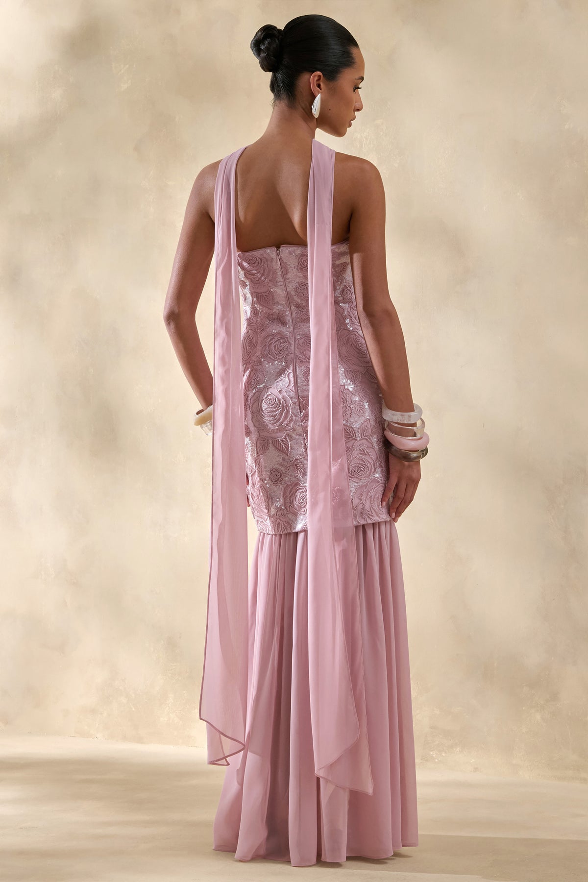 strapless open back dress Jadira Scarf Maxi Dress Pink