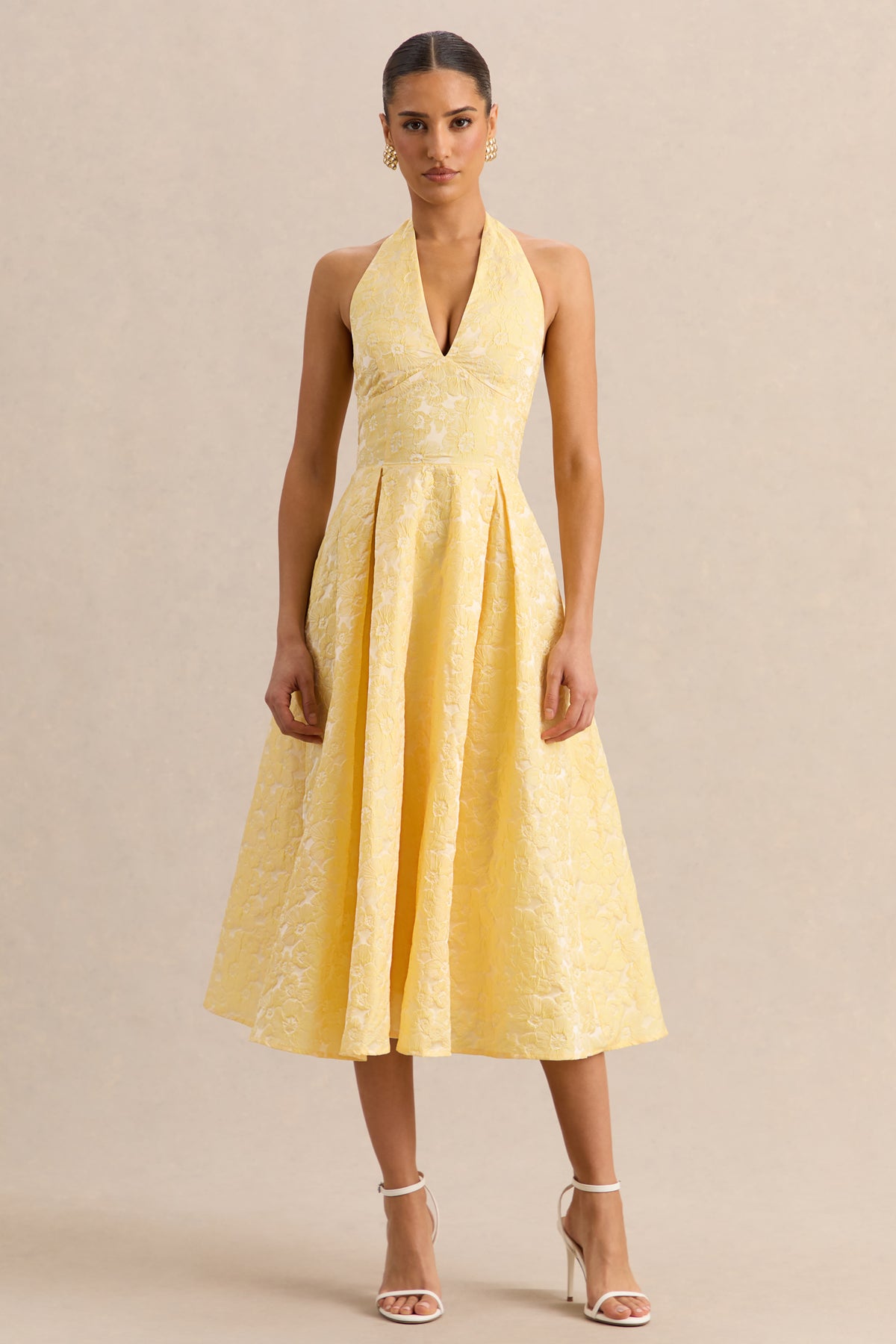 Nyomi Lemon Satin Halter-Neck Midi-Dress – Club L London Nyomi Lemon Satin Halter-Neck Midi-Dress – Club L London
