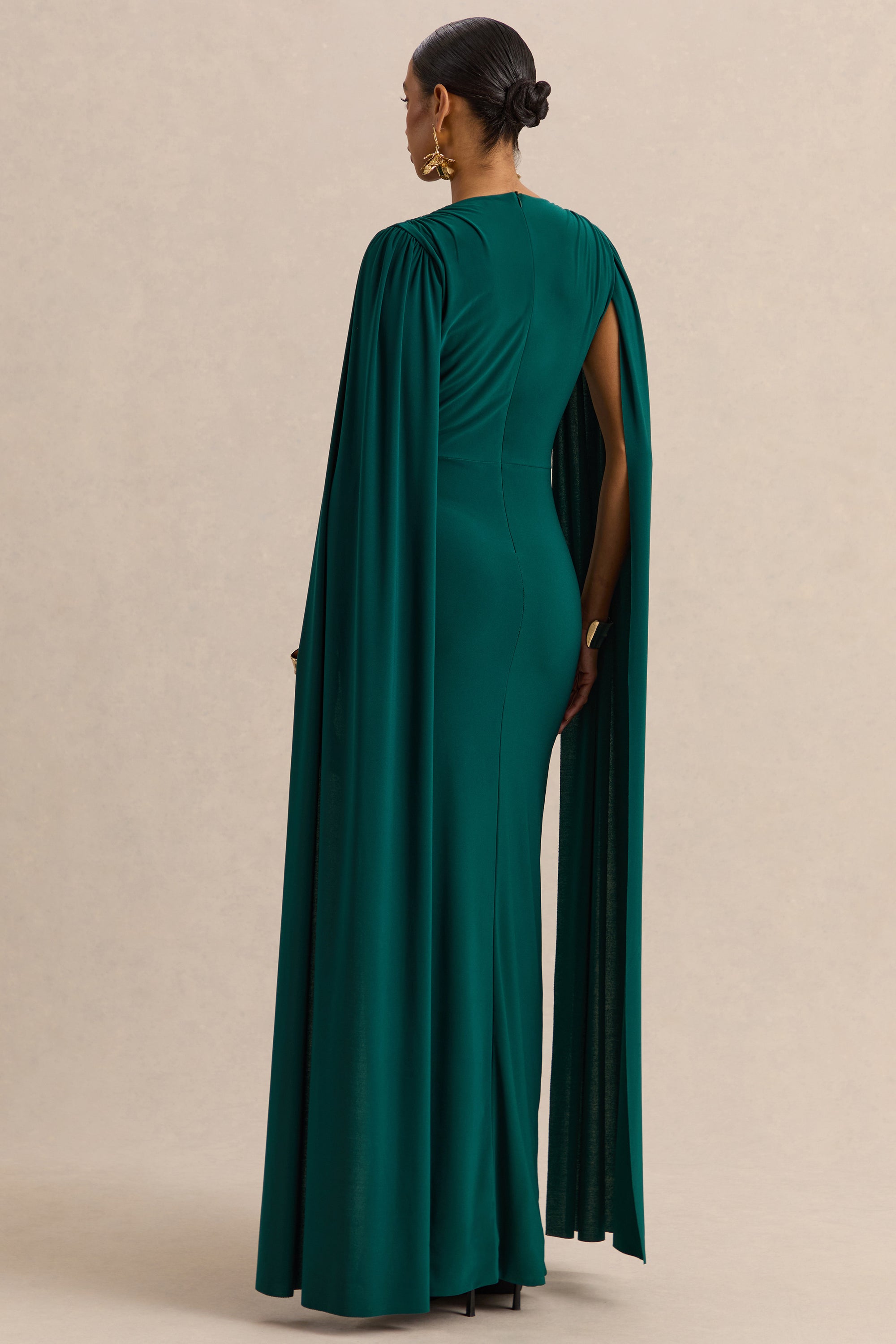 ECM_HR_CL137702030  - Ulissia Bottle Green V-Neck Maxi Dress With Cape-Sleeves 6.jpg
