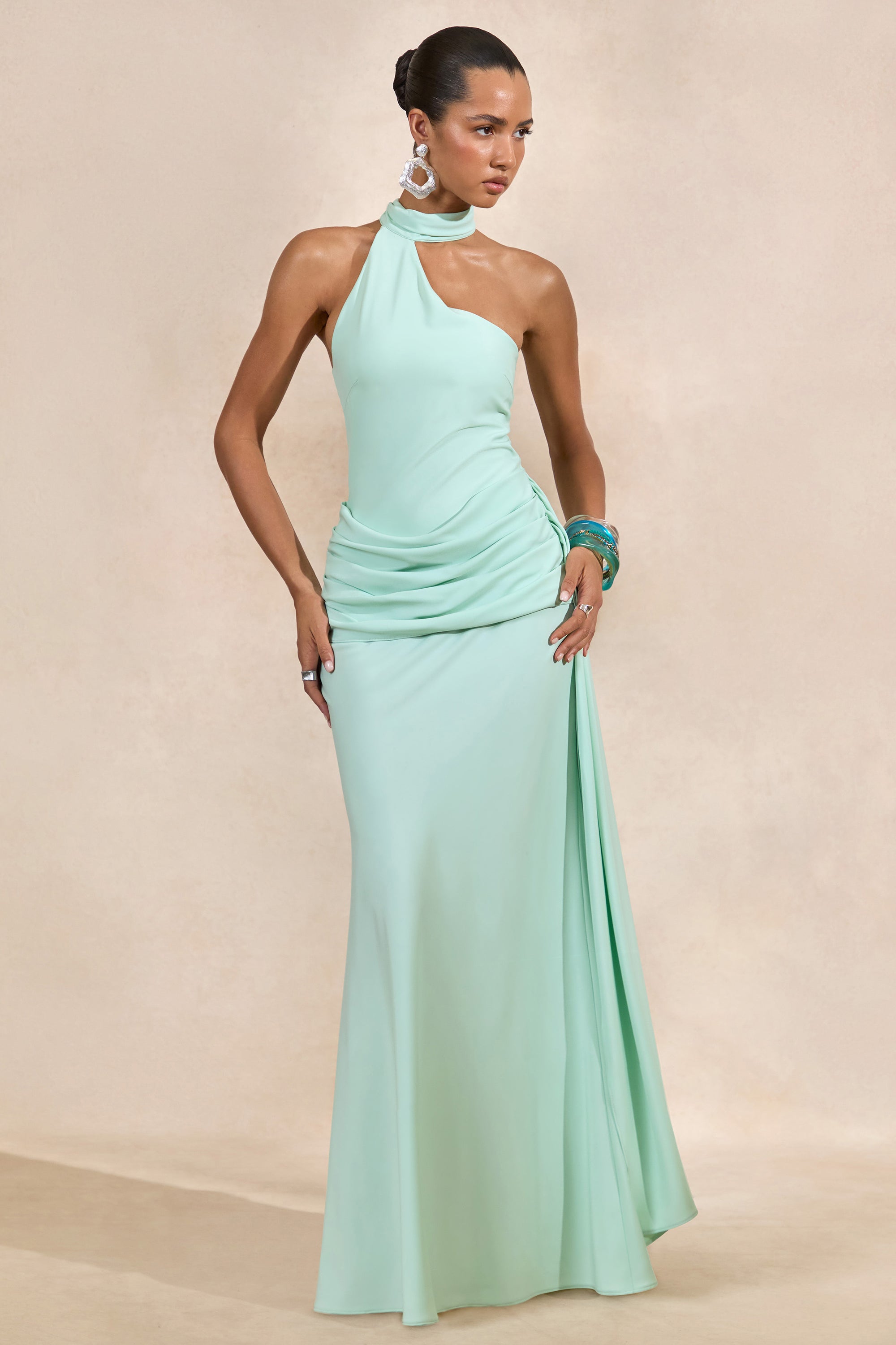 CL137729032 - Aevina _ Mint Satin Asymmetric-Neck Maxi Dress With Sash-Detail1.jpg