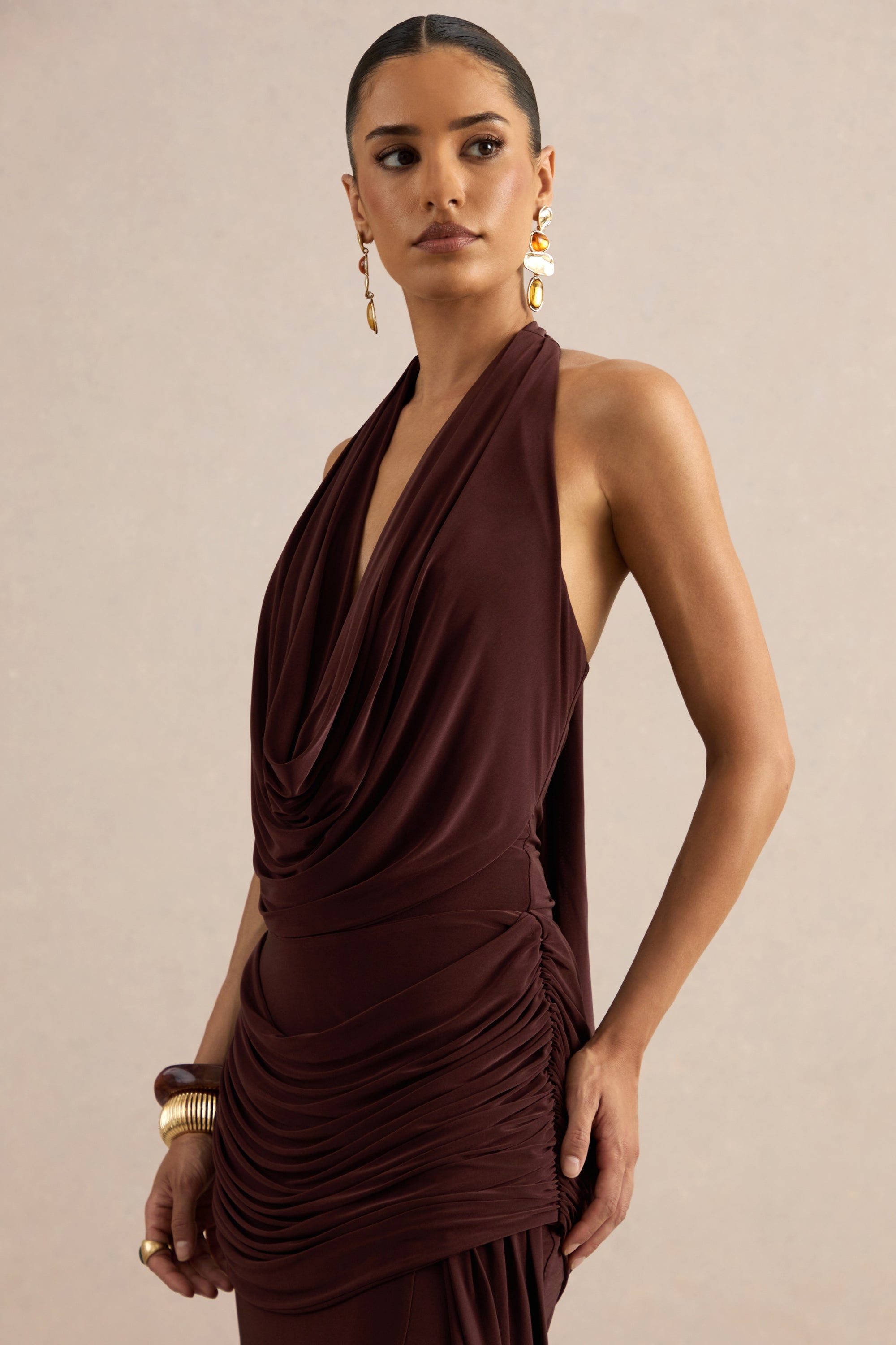 Kavya Dark Brown Extreme Plunge Neck Bodysuit CL137812022 45.jpg