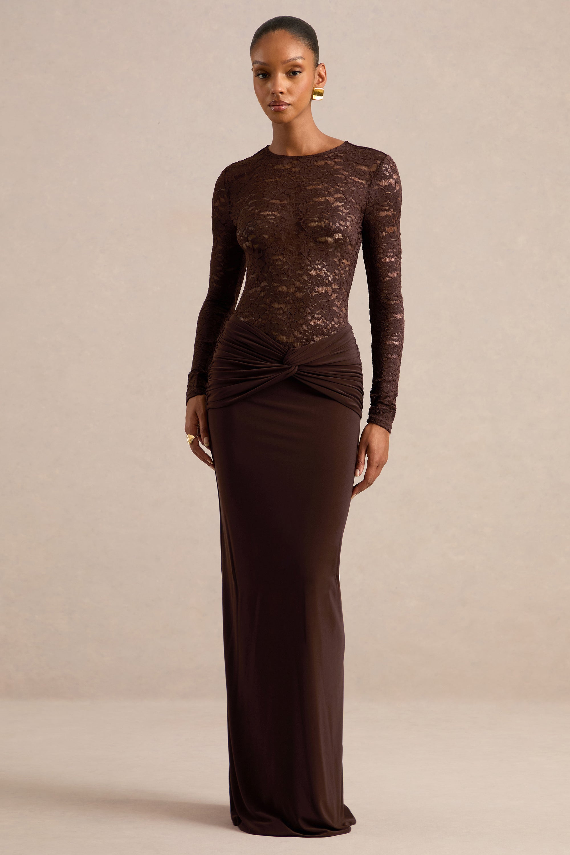 CL137830022 - Florine _ Dark Brown Twisted Waist Maxi Skirt1.jpg