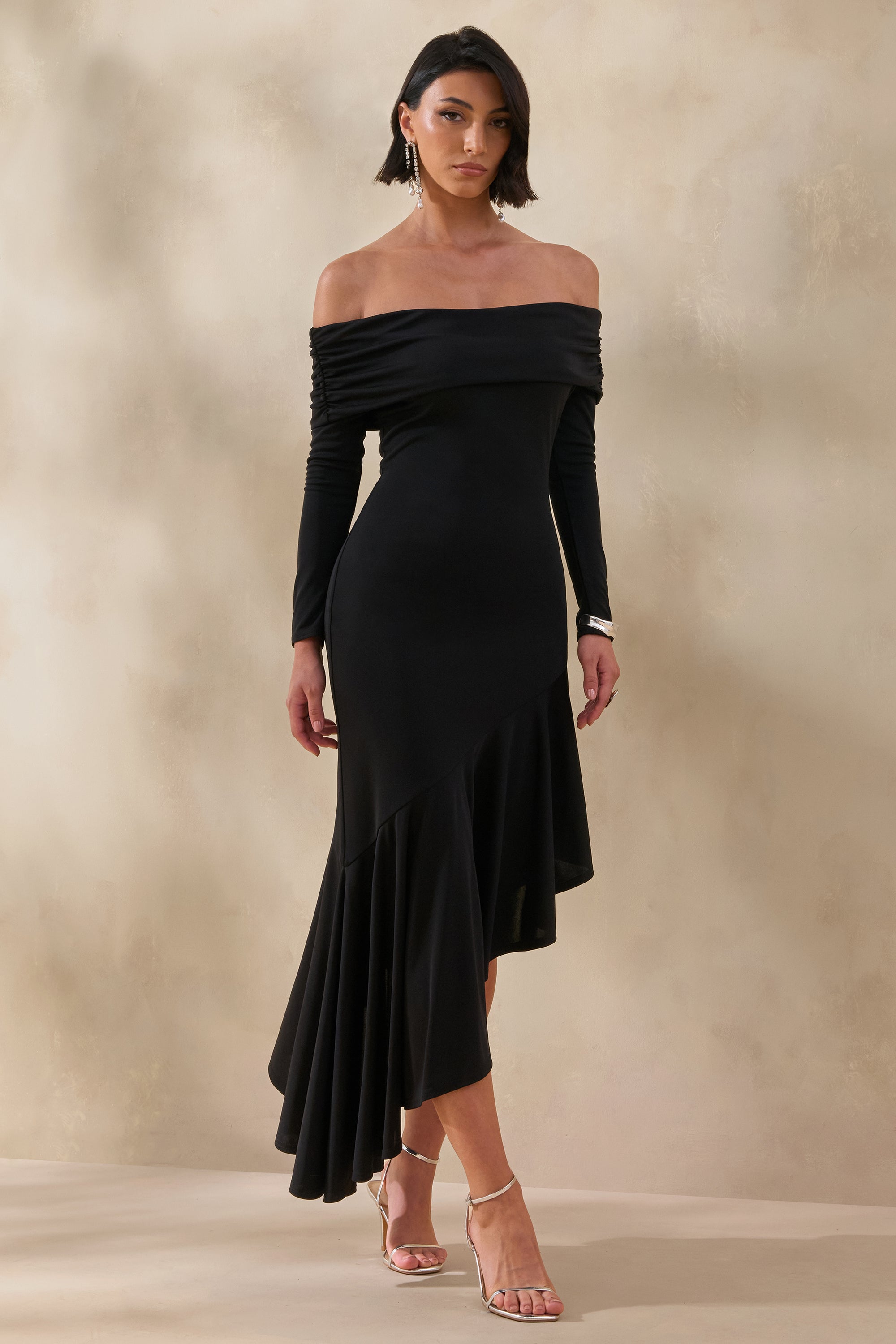 CL137867001 - Goldara | Black Bardot-Neck Maxi Dress With Ruffled Asymmetric-Hem 2.jpg