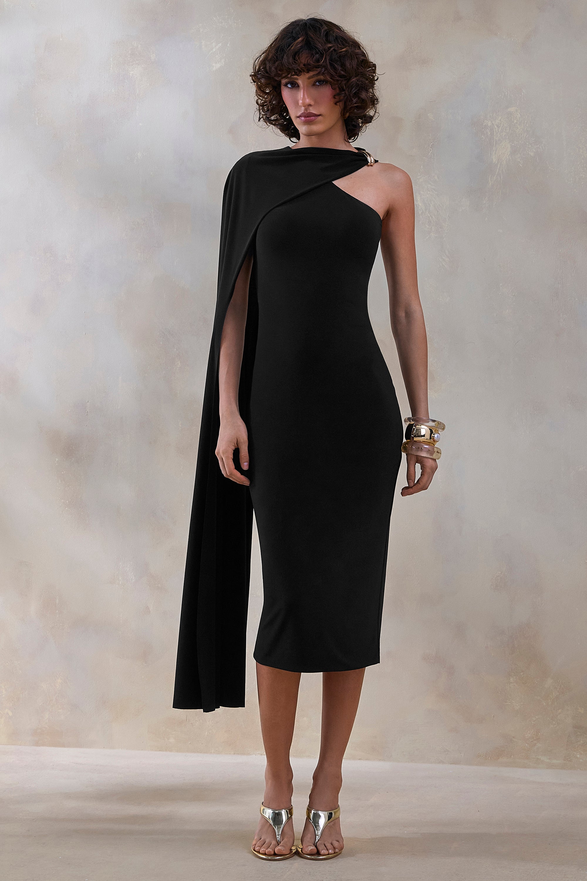 ECM_HR_CL137868001 - Misoria _ Black High-Neck Midi-Dress With Cape-Sleeve 2.jpg