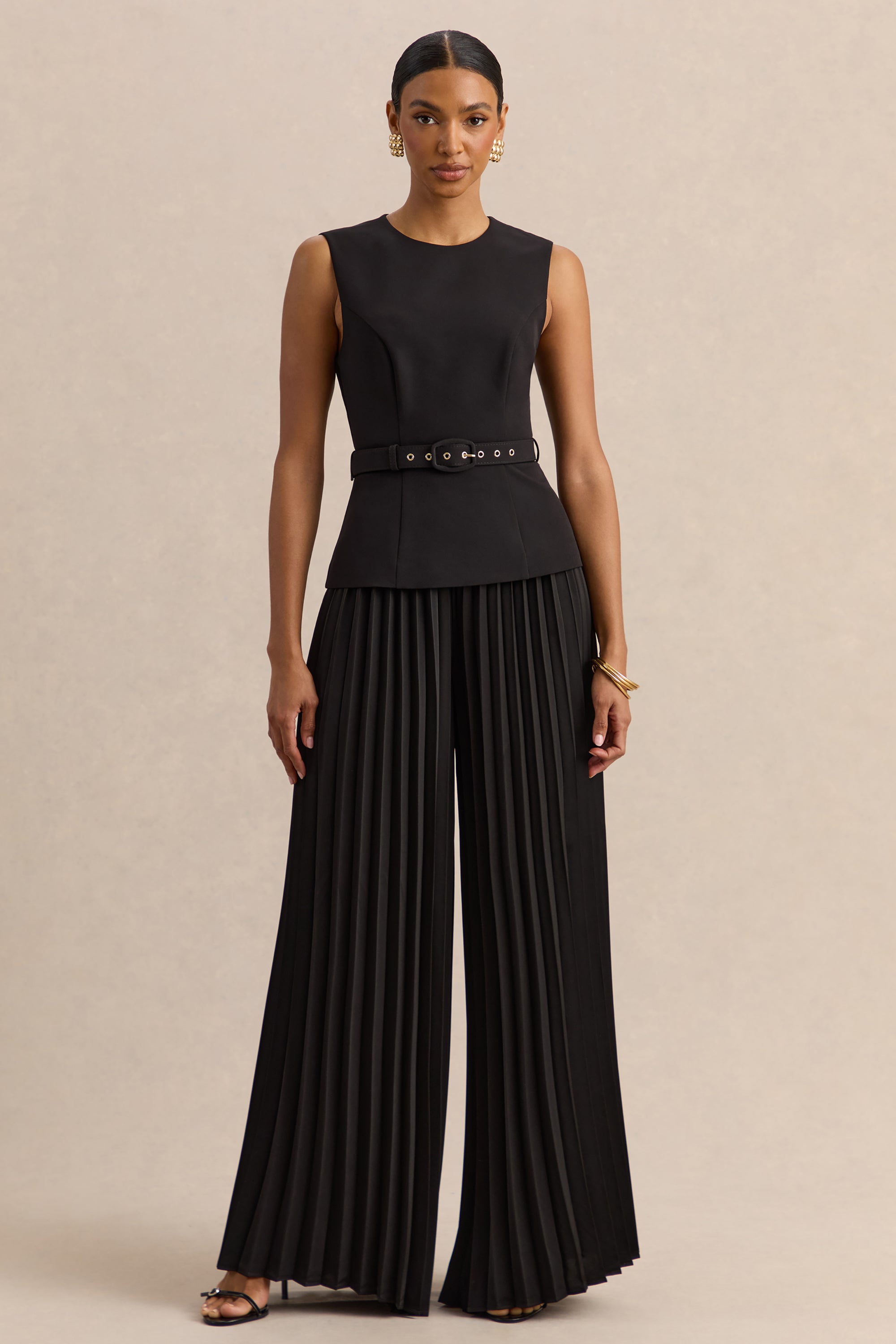 CL137940001---Lerenza-_-Black-Satin-Wide-Leg-Pleated-Trousers-+-CL137939001---Karienne-_-Black-Round-Neck-Top-With-Belted-Detail_01.jpg